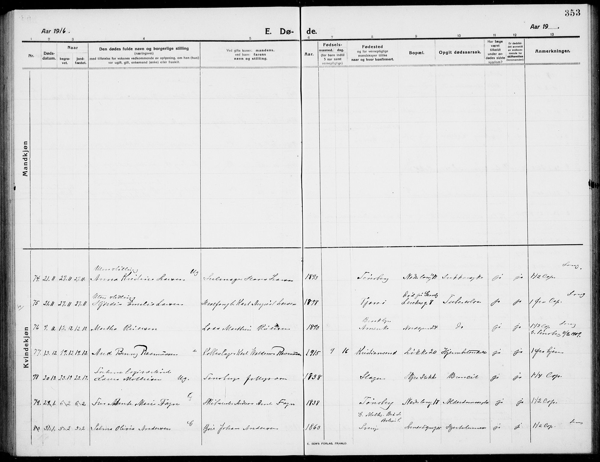 Tønsberg kirkebøker, AV/SAKO-A-330/G/Ga/L0009: Parish register (copy) no. 9, 1913-1920, p. 353