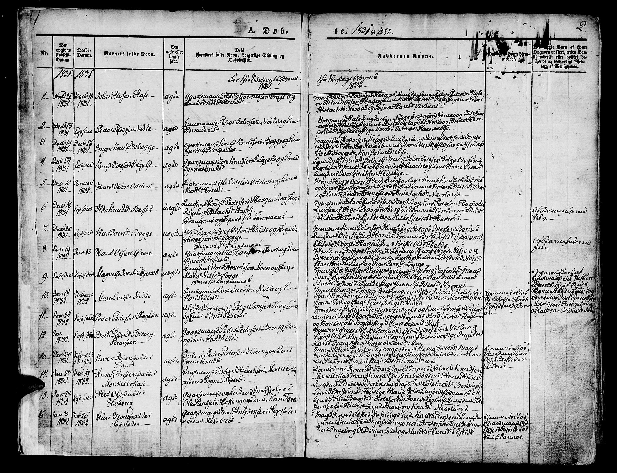 Ministerialprotokoller, klokkerbøker og fødselsregistre - Møre og Romsdal, SAT/A-1454/551/L0624: Parish register (official) no. 551A04, 1831-1845, p. 1-2