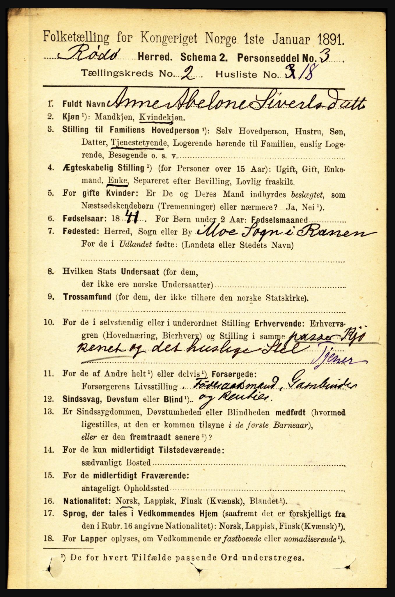 RA, 1891 census for 1836 Rødøy, 1891, p. 327