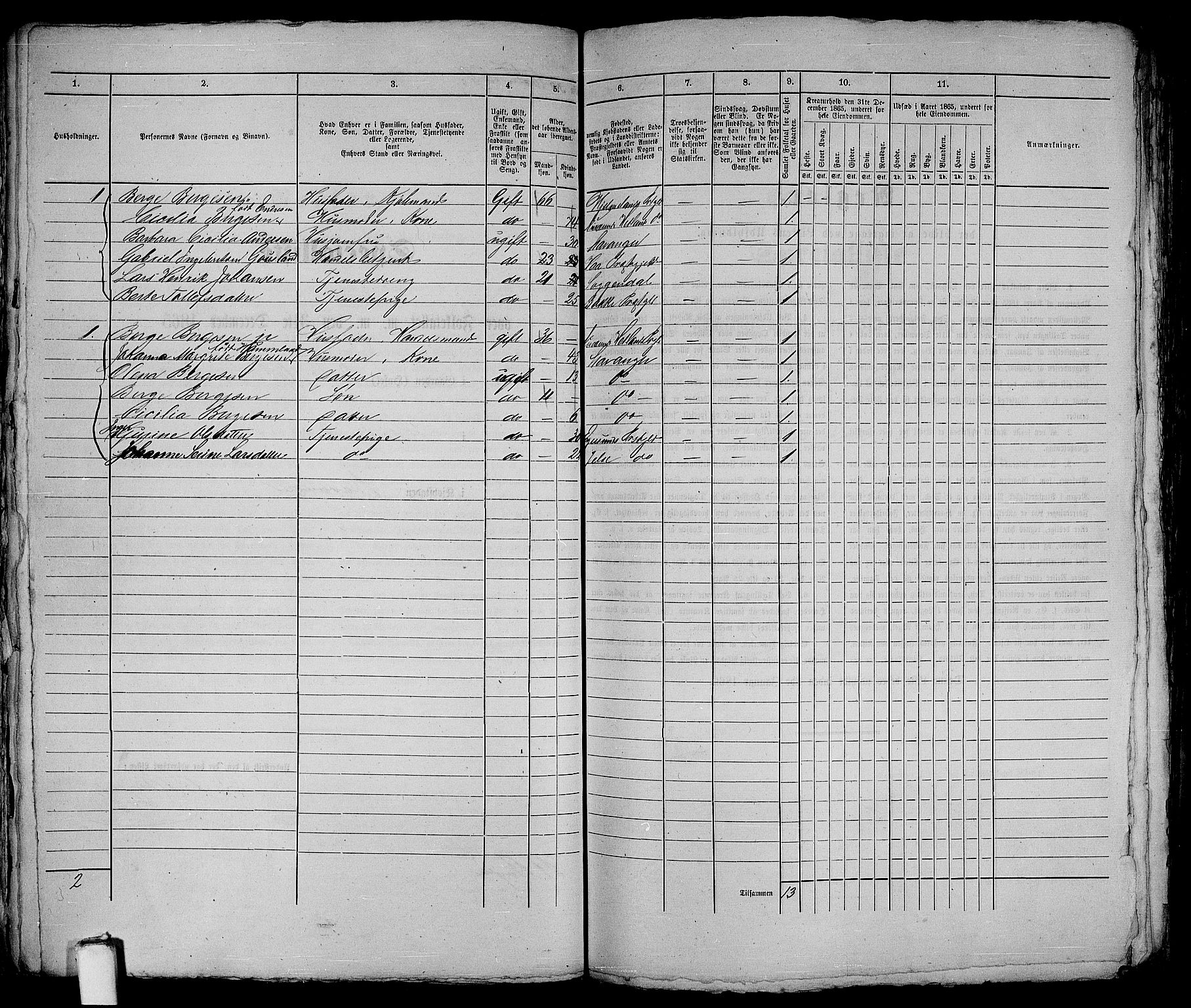 RA, 1865 census for Stavanger, 1865, p. 141