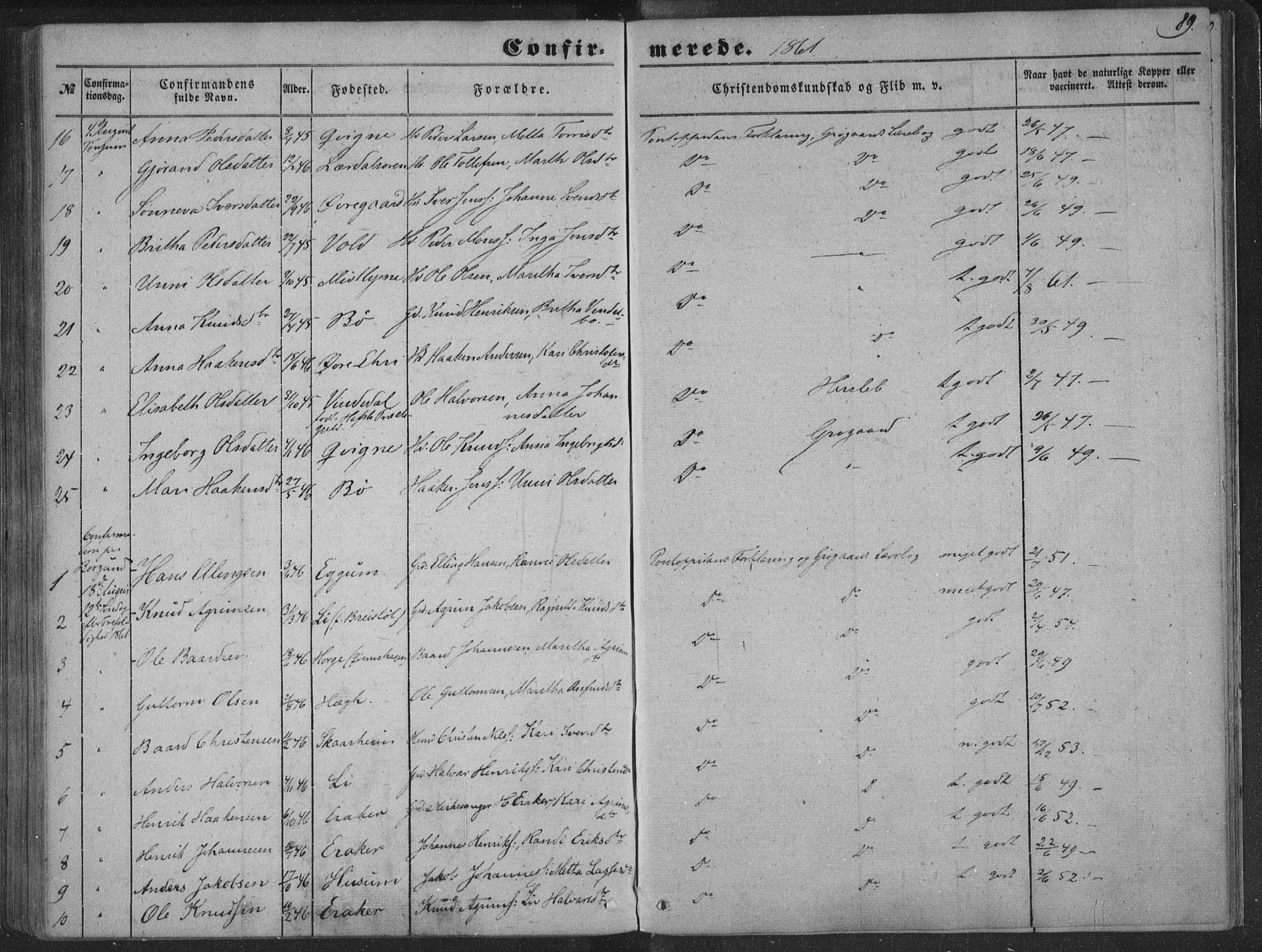 Lærdal sokneprestembete, AV/SAB-A-81201: Parish register (official) no. A 13, 1847-1864, p. 89