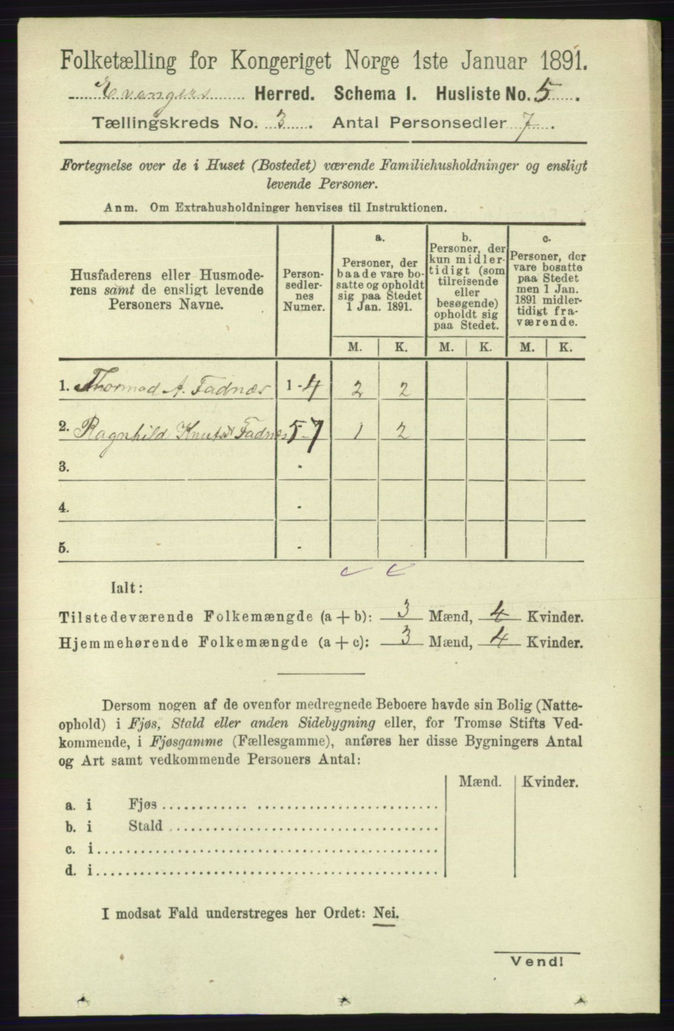 RA, 1891 census for 1237 Evanger, 1891, p. 813