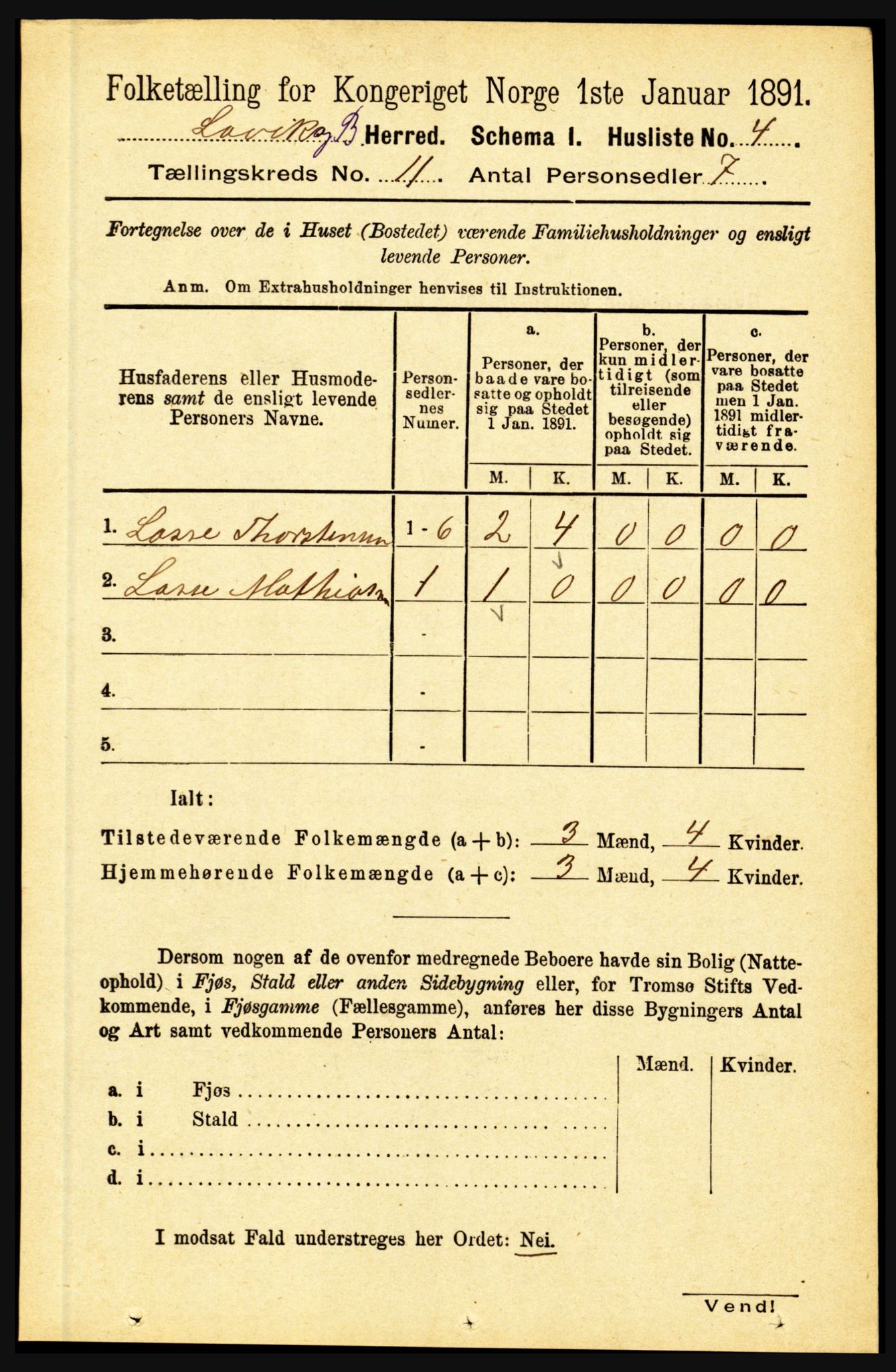 RA, 1891 census for 1415 Lavik og Brekke, 1891, p. 2111