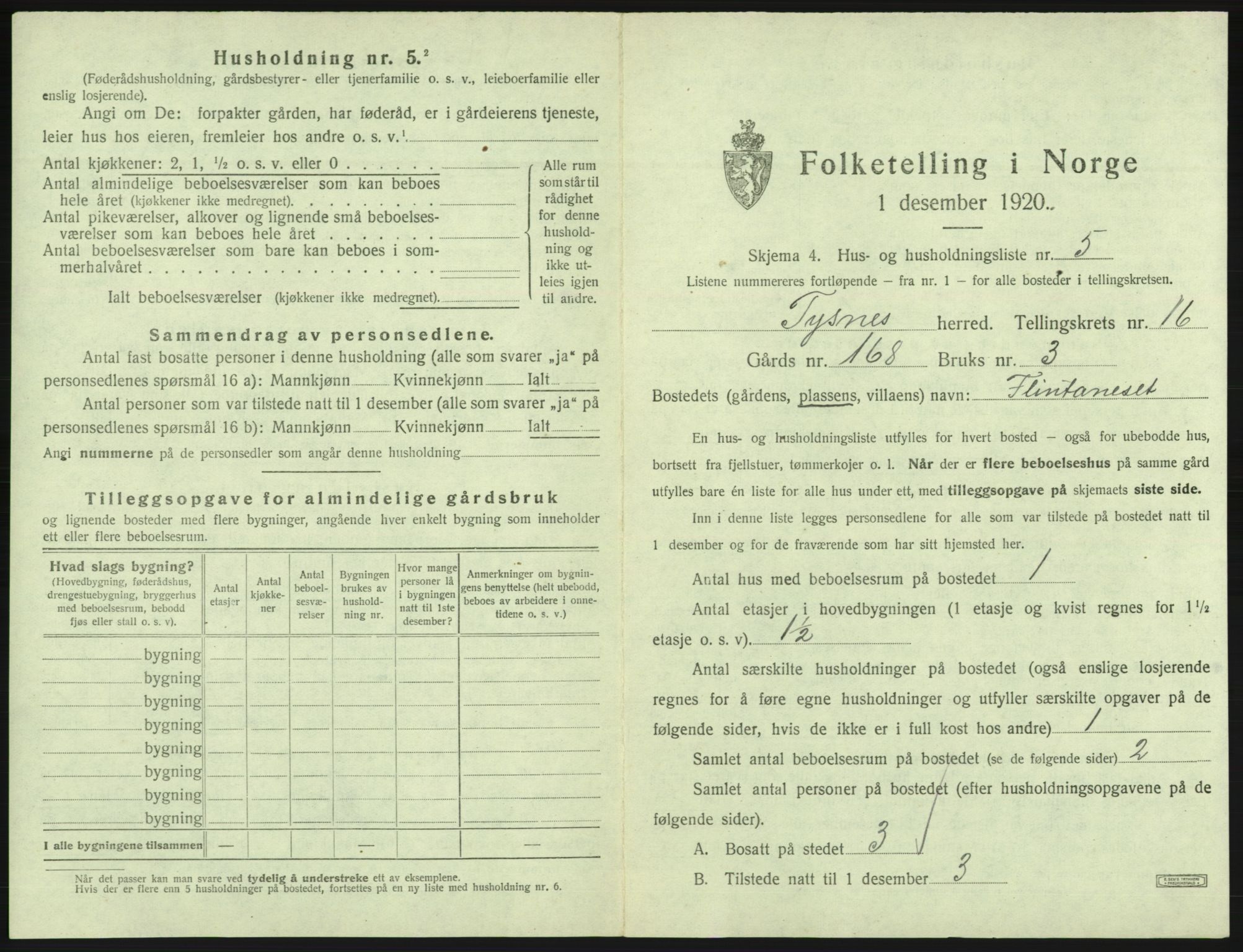 SAB, 1920 census for Tysnes, 1920, p. 1555