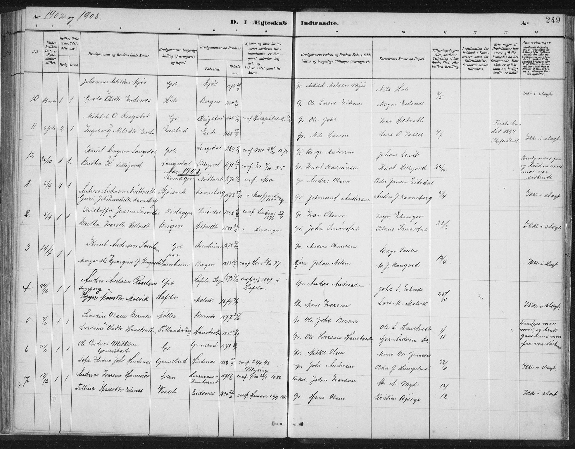 Hosanger sokneprestembete, AV/SAB-A-75801/H/Hab: Parish register (copy) no. A 3 II, 1882-1903, p. 249