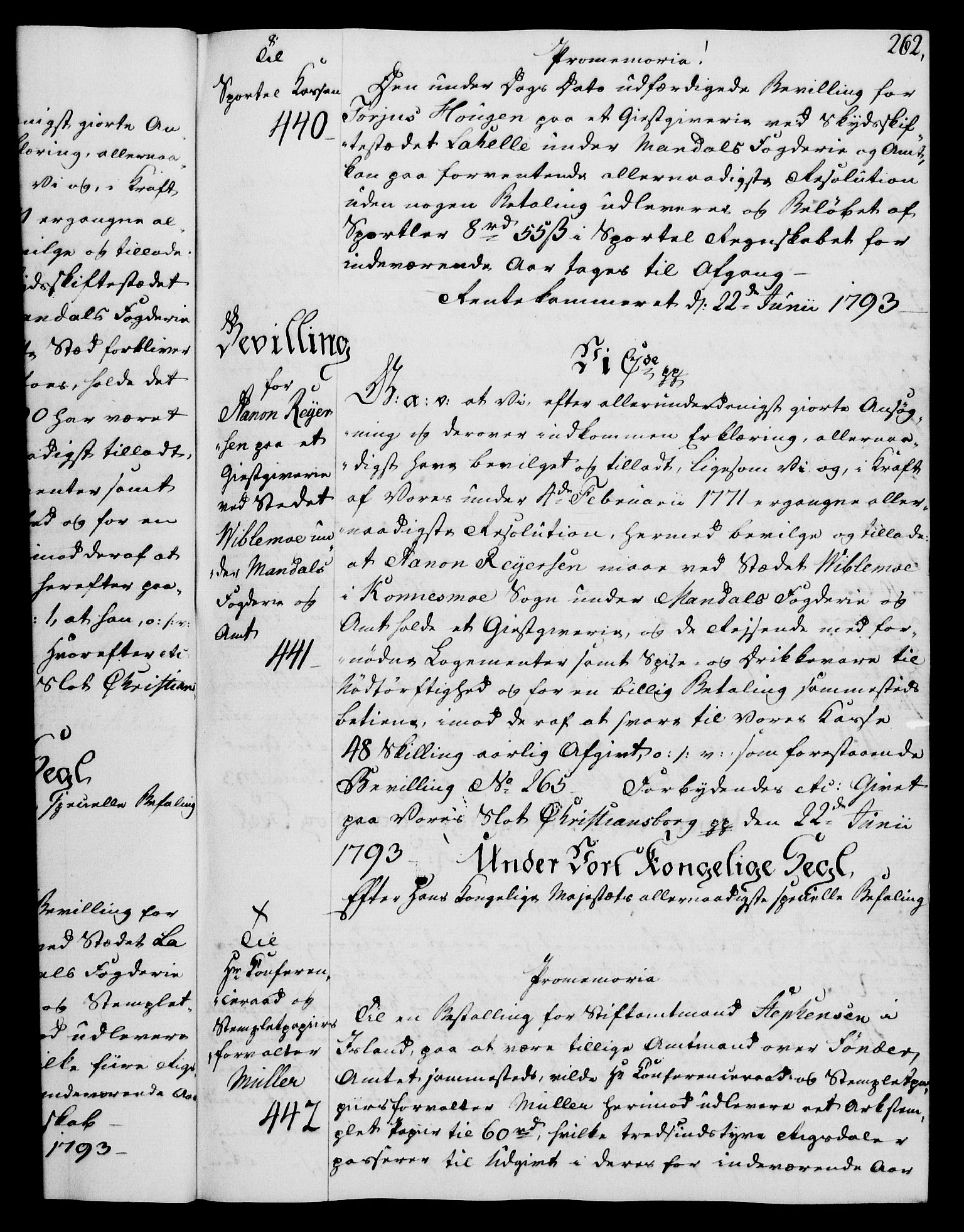 Rentekammeret, Kammerkanselliet, RA/EA-3111/G/Gg/Gga/L0015: Norsk ekspedisjonsprotokoll med register (merket RK 53.15), 1790-1791, p. 262