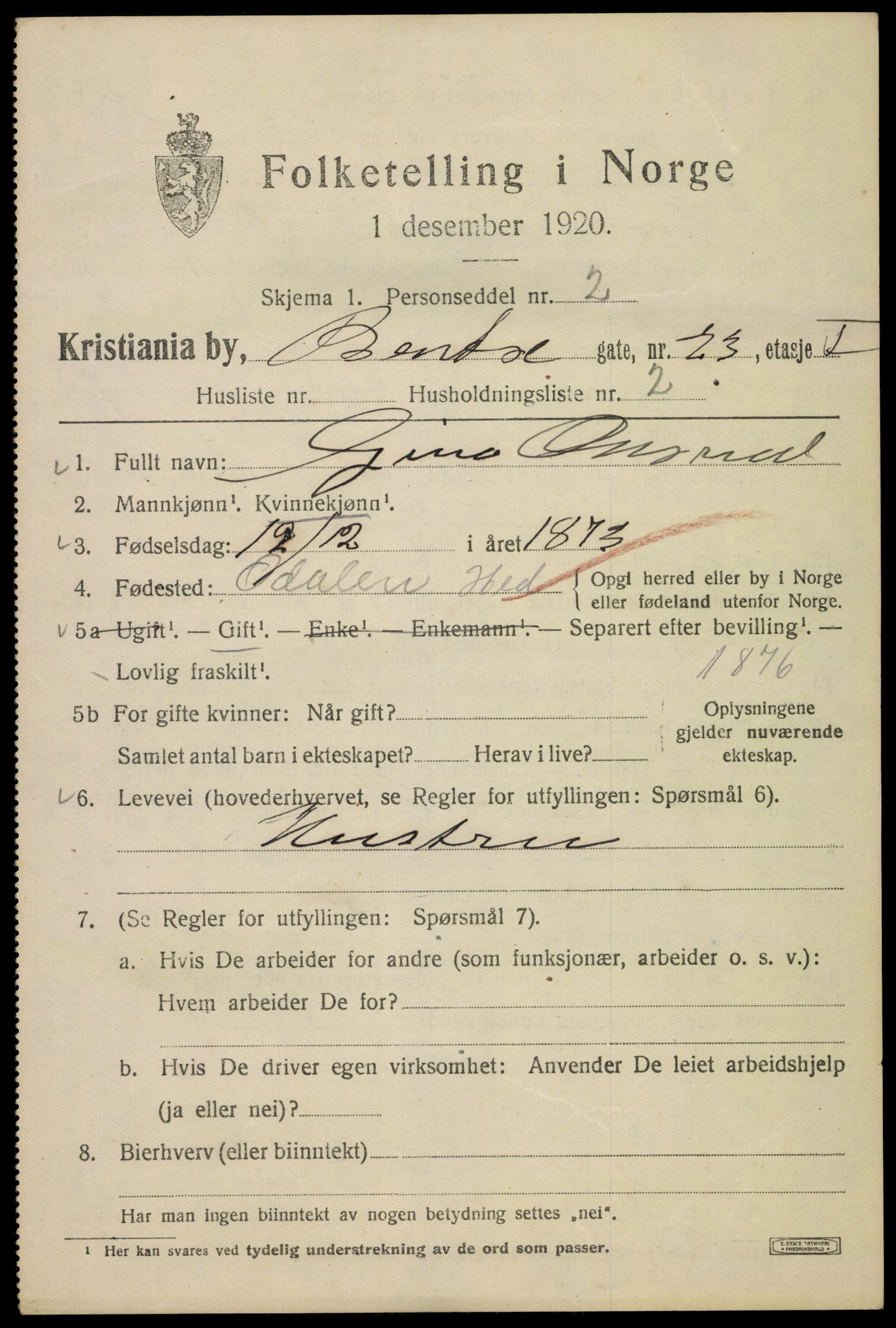 SAO, 1920 census for Kristiania, 1920, p. 151997