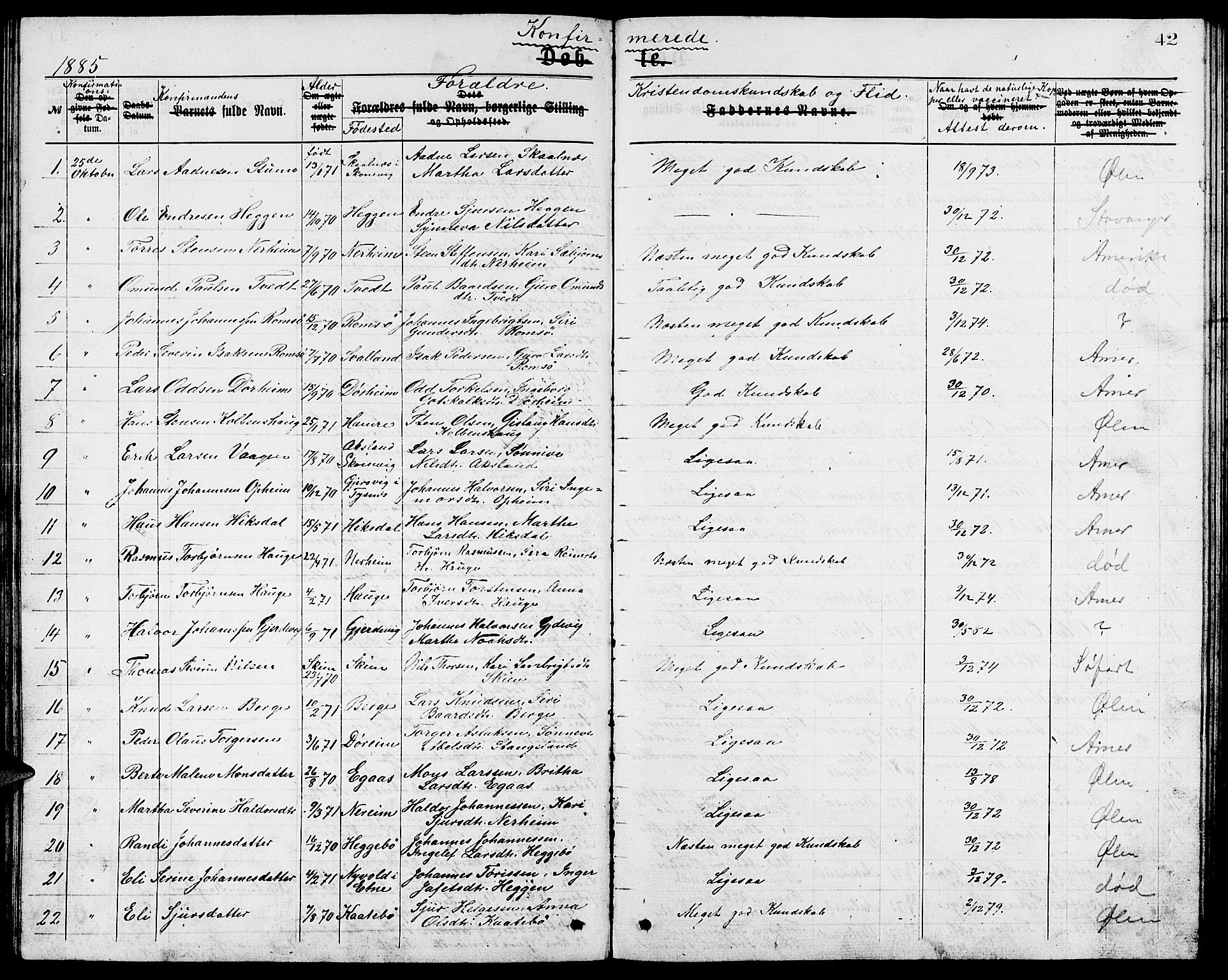Ølen Sokneprestembete, SAB/A-79201/H/Hab: Parish register (copy) no. A 3, 1875-1888, p. 42