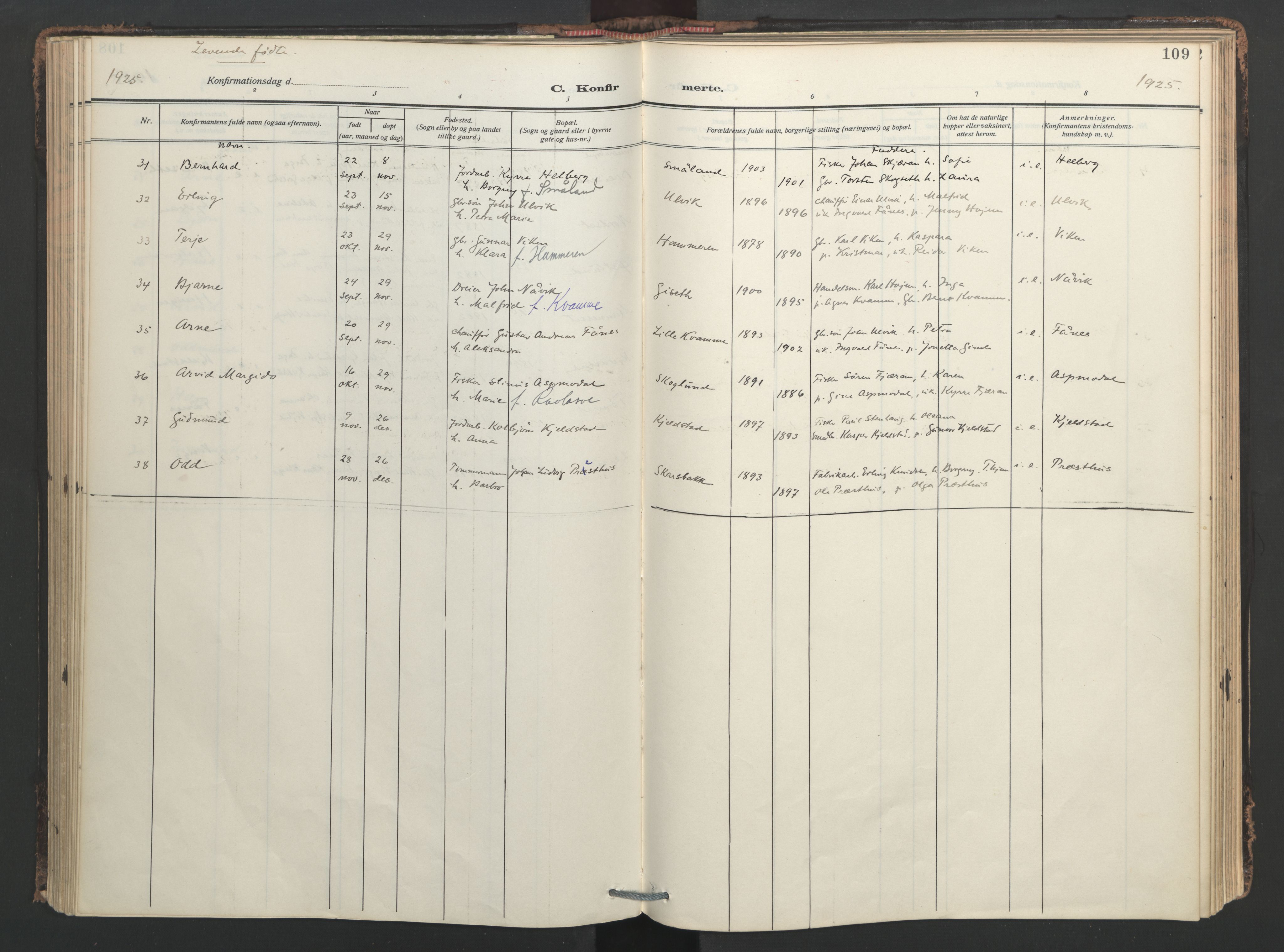 Ministerialprotokoller, klokkerbøker og fødselsregistre - Nord-Trøndelag, AV/SAT-A-1458/713/L0123: Parish register (official) no. 713A12, 1911-1925, p. 109