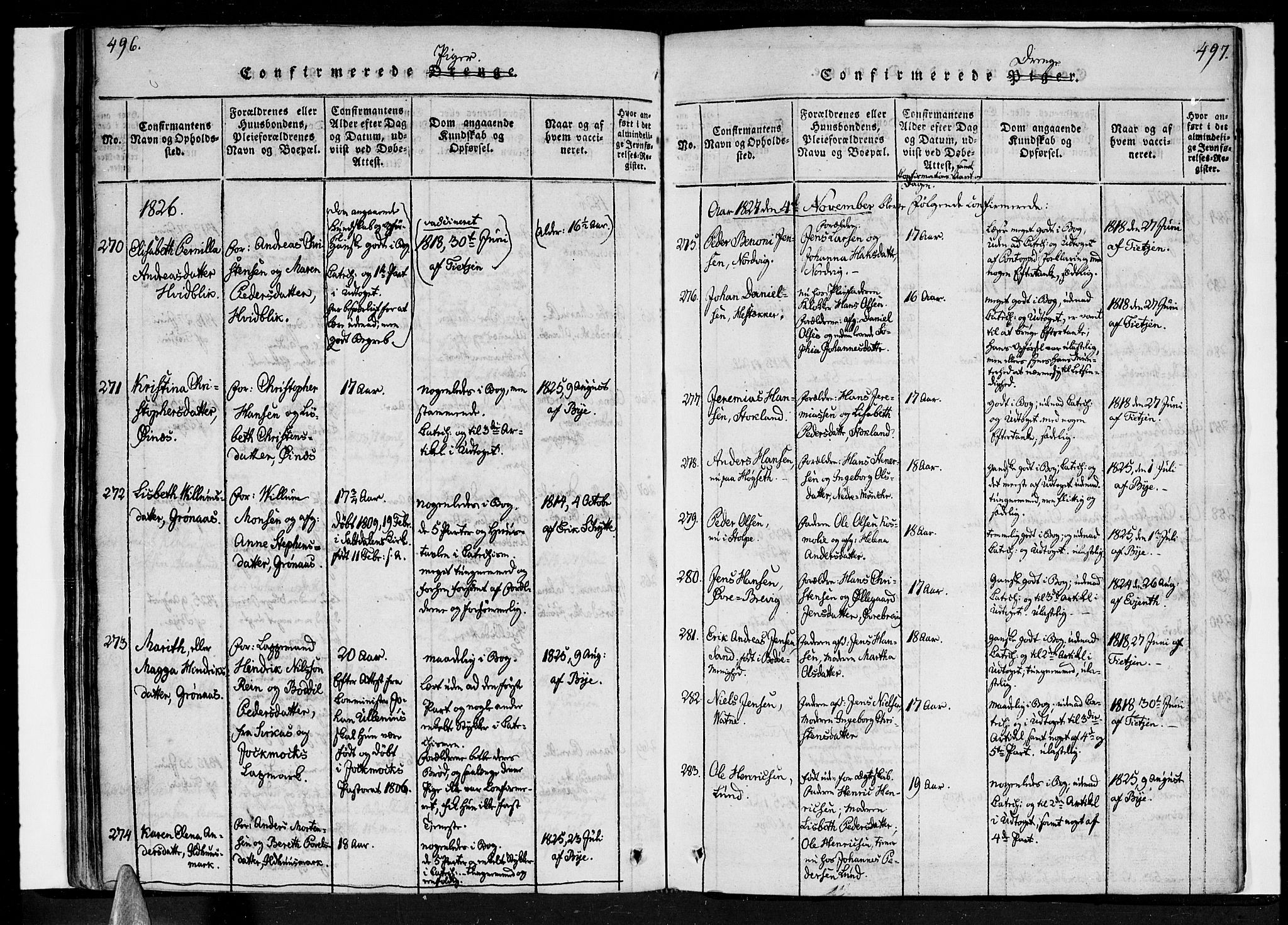 Ministerialprotokoller, klokkerbøker og fødselsregistre - Nordland, SAT/A-1459/852/L0736: Parish register (official) no. 852A06, 1820-1833, p. 496-497