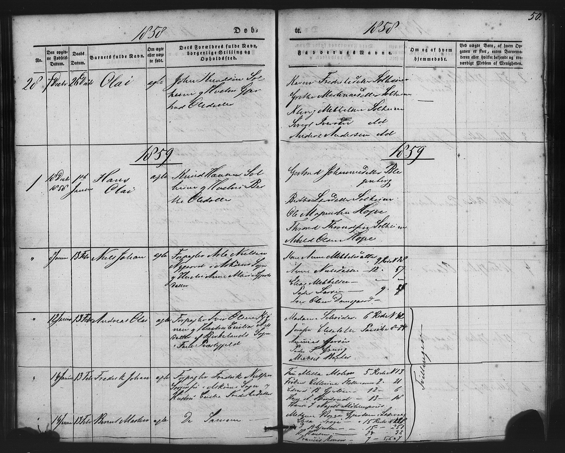 St. Jørgens hospital og Årstad sokneprestembete, AV/SAB-A-99934: Parish register (copy) no. A 2, 1843-1863, p. 50