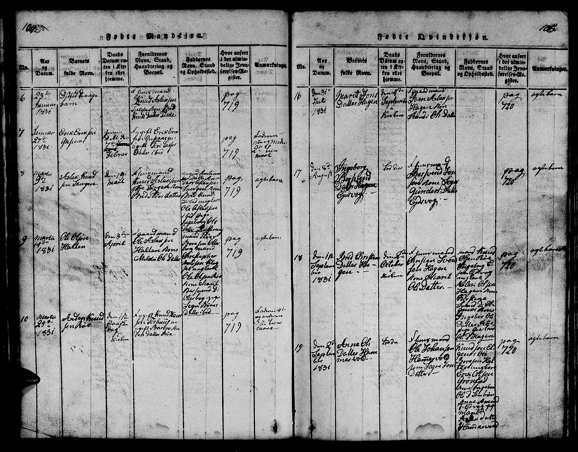 Ministerialprotokoller, klokkerbøker og fødselsregistre - Møre og Romsdal, AV/SAT-A-1454/551/L0629: Parish register (copy) no. 551C01, 1818-1839, p. 104-105