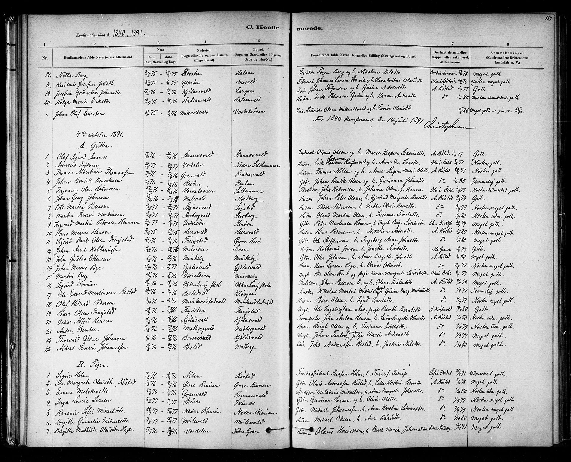 Ministerialprotokoller, klokkerbøker og fødselsregistre - Nord-Trøndelag, SAT/A-1458/721/L0208: Parish register (copy) no. 721C01, 1880-1917, p. 127