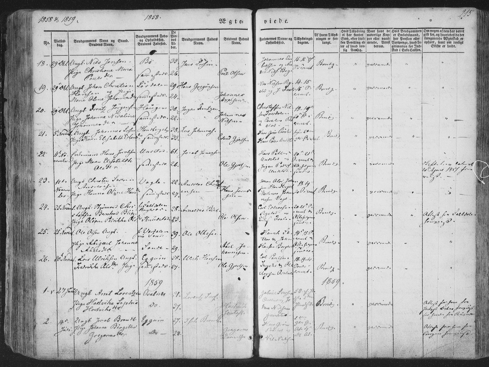 Ministerialprotokoller, klokkerbøker og fødselsregistre - Nordland, AV/SAT-A-1459/880/L1131: Parish register (official) no. 880A05, 1844-1868, p. 215