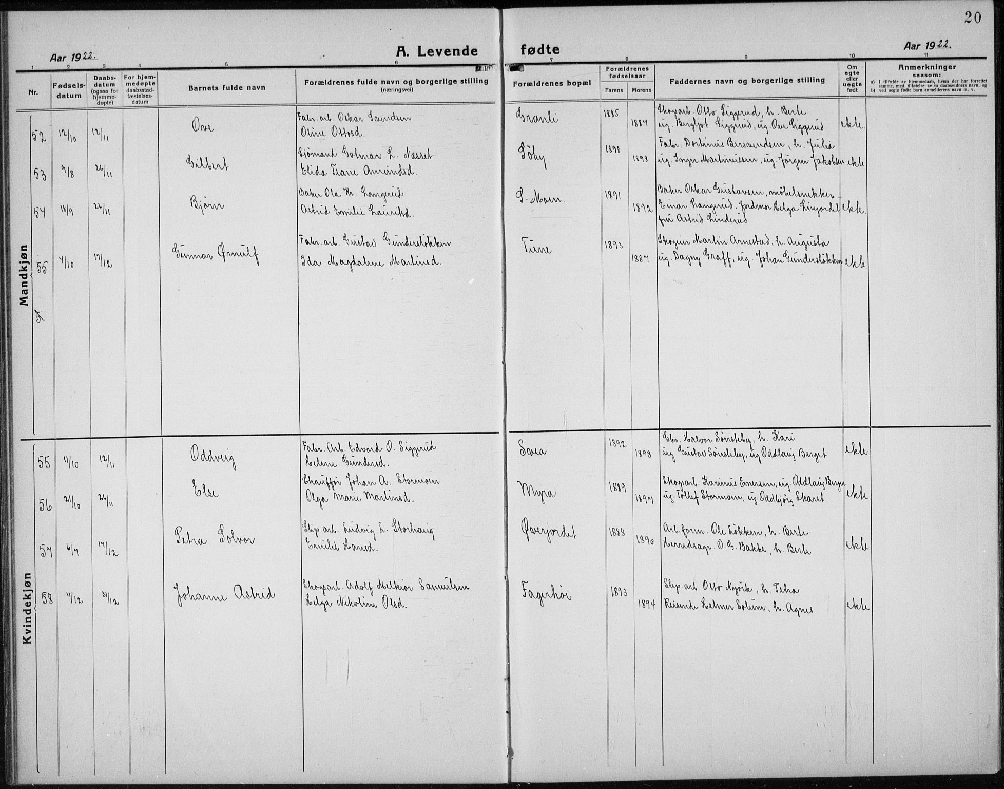 Åmot prestekontor, Hedmark, AV/SAH-PREST-056/H/Ha/Hab/L0005: Parish register (copy) no. 5, 1921-1934, p. 20