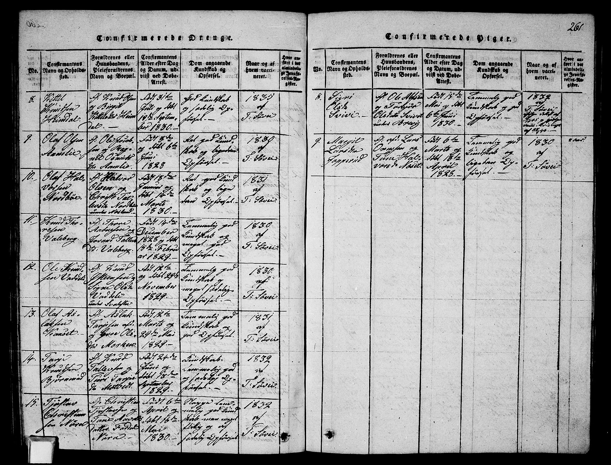 Fyresdal kirkebøker, AV/SAKO-A-263/G/Ga/L0002: Parish register (copy) no. I 2, 1815-1857, p. 261