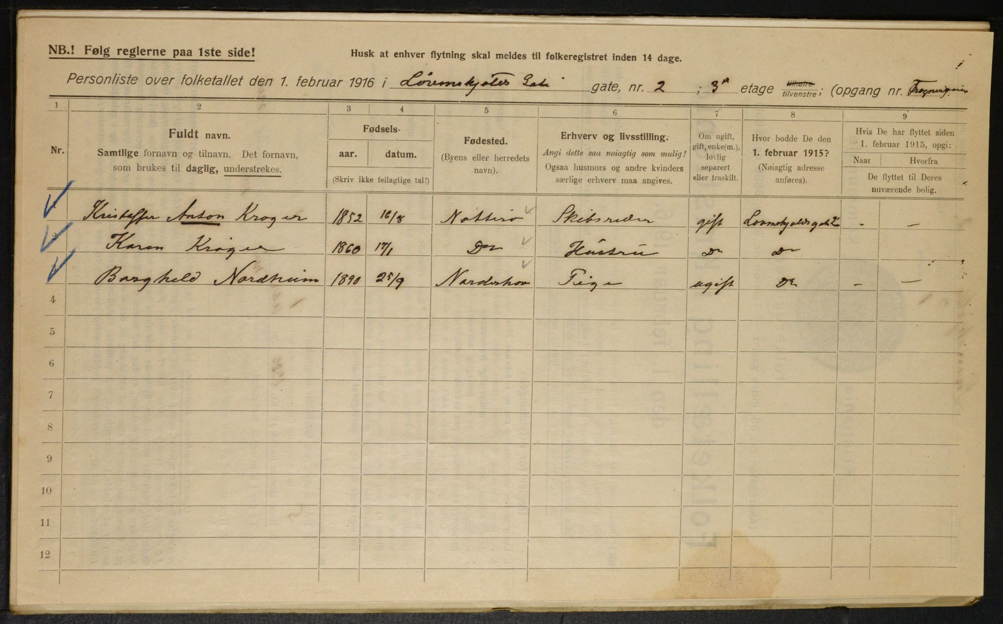 OBA, Municipal Census 1916 for Kristiania, 1916, p. 60119