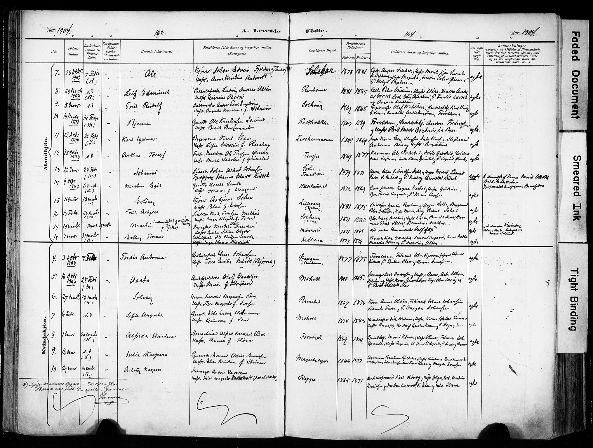 Ministerialprotokoller, klokkerbøker og fødselsregistre - Sør-Trøndelag, SAT/A-1456/606/L0301: Parish register (official) no. 606A16, 1894-1907, p. 163-164