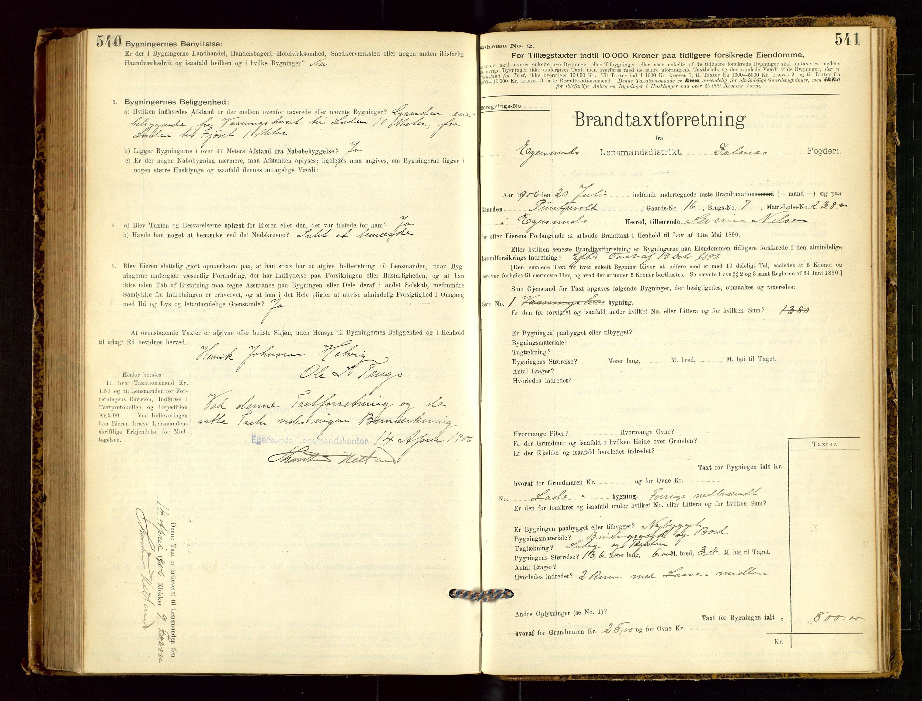 Eigersund lensmannskontor, SAST/A-100171/Gob/L0001: Skjemaprotokoll, 1894-1909, p. 540-541