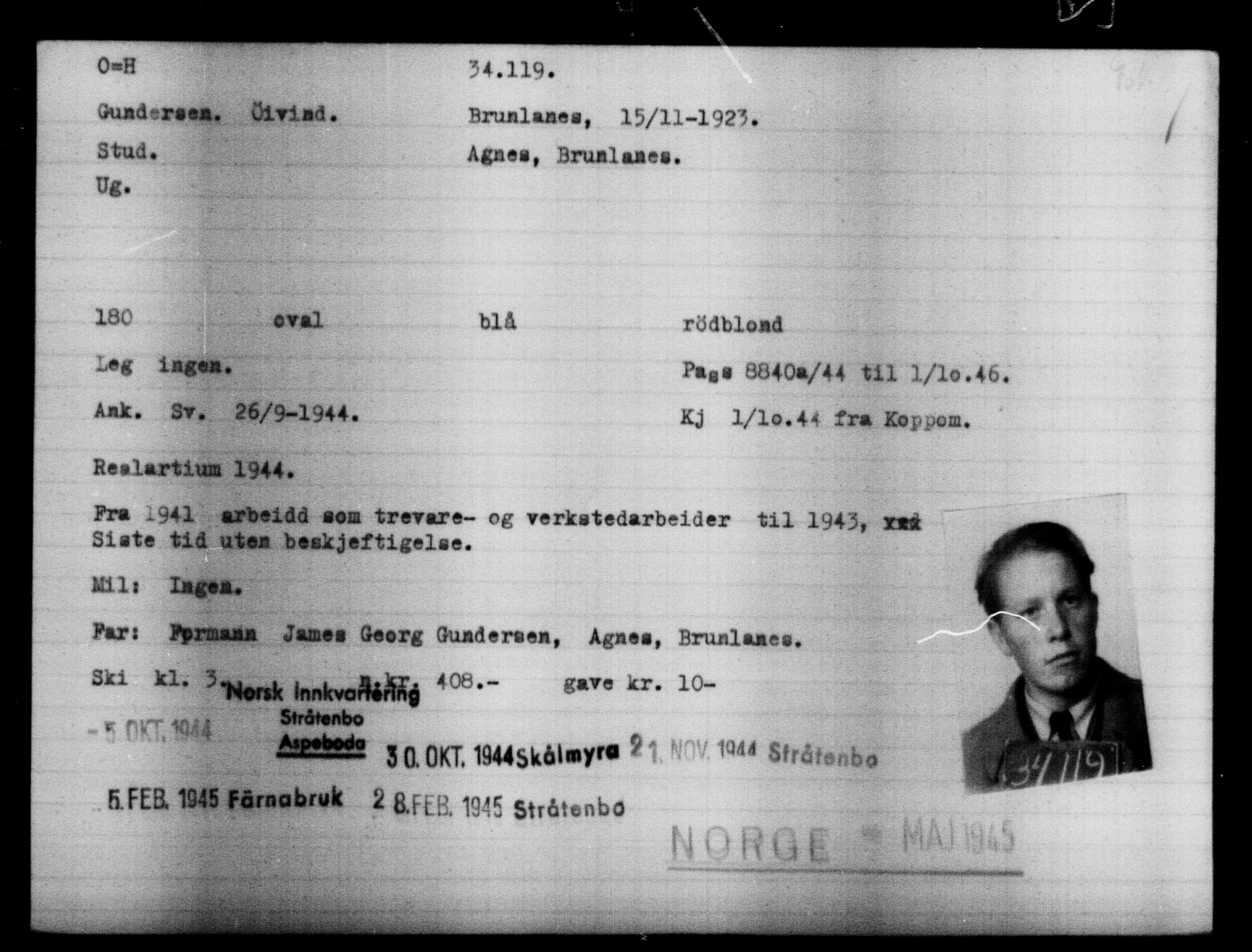 Utenriksstasjonene, Legasjonen i Stockholm, Flyktningkontoret, AV/RA-S-6753/V/Va/L0013: Kjesäterkartoteket, flyktninger med registreringsnr. 31500-34731, 1940-1945, p. 2764