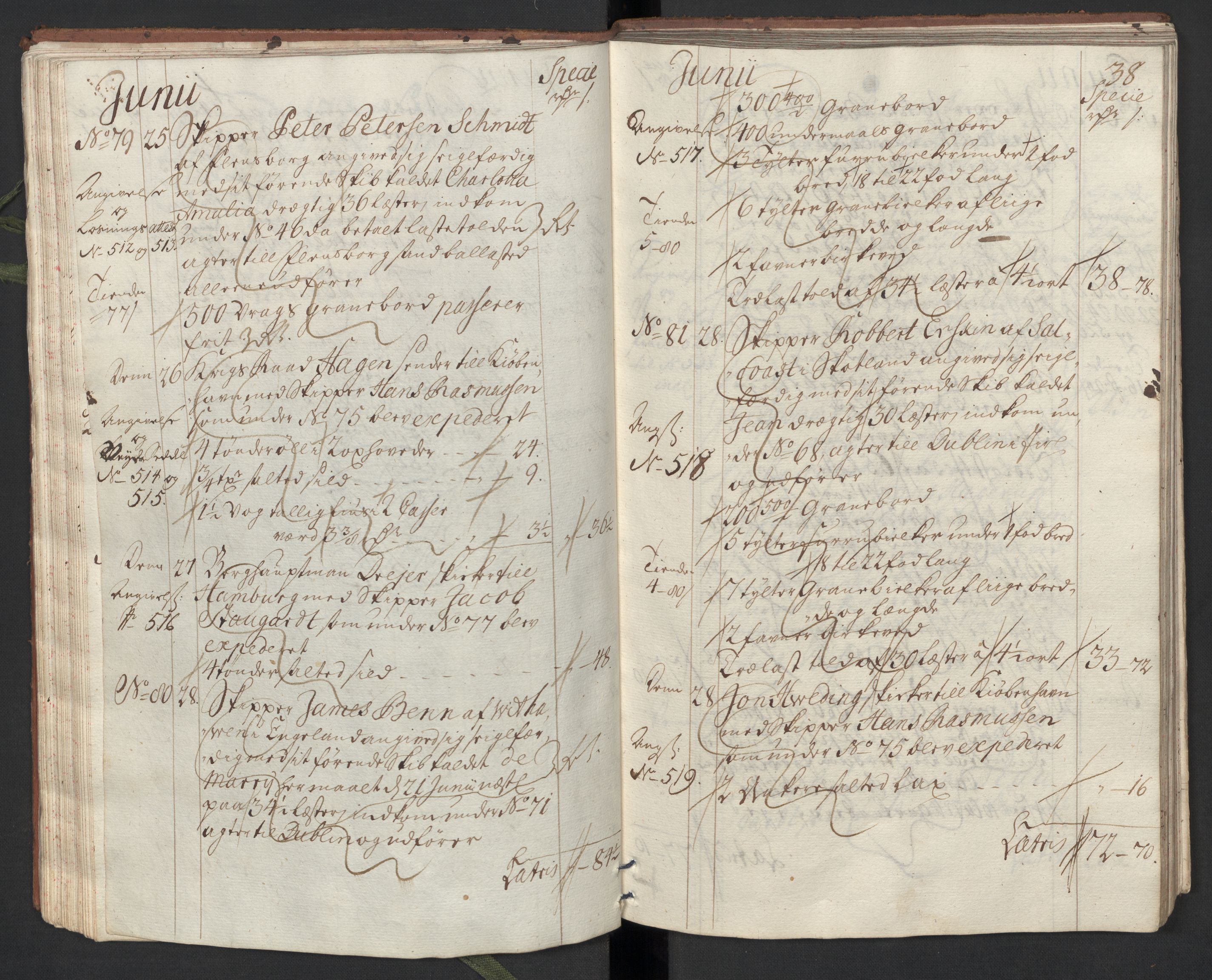 Generaltollkammeret, tollregnskaper, RA/EA-5490/R33/L0013/0002: Tollregnskaper Trondheim A / Utgående tollbok, 1731, p. 37b-38a