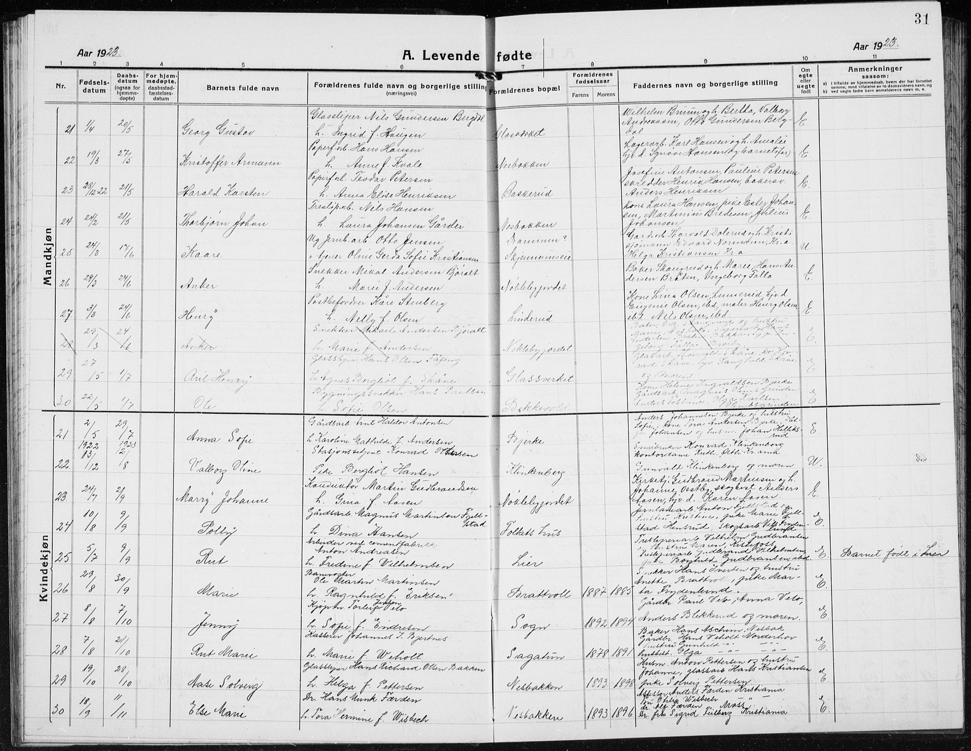 Jevnaker prestekontor, AV/SAH-PREST-116/H/Ha/Hab/L0005: Parish register (copy) no. 5, 1919-1934, p. 31