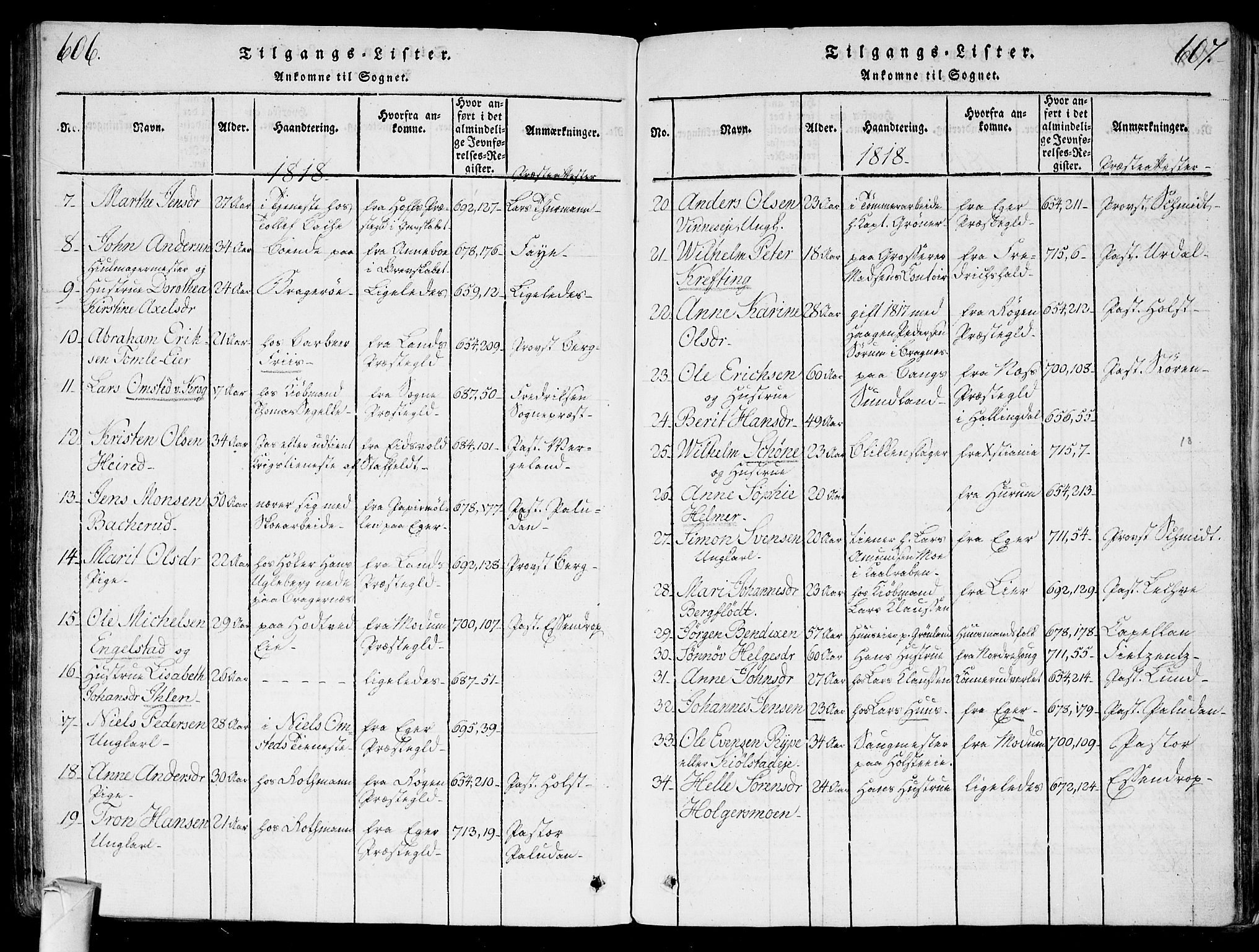 Bragernes kirkebøker, SAKO/A-6/G/Ga/L0001: Parish register (copy) no. 1, 1815-1829, p. 606-607