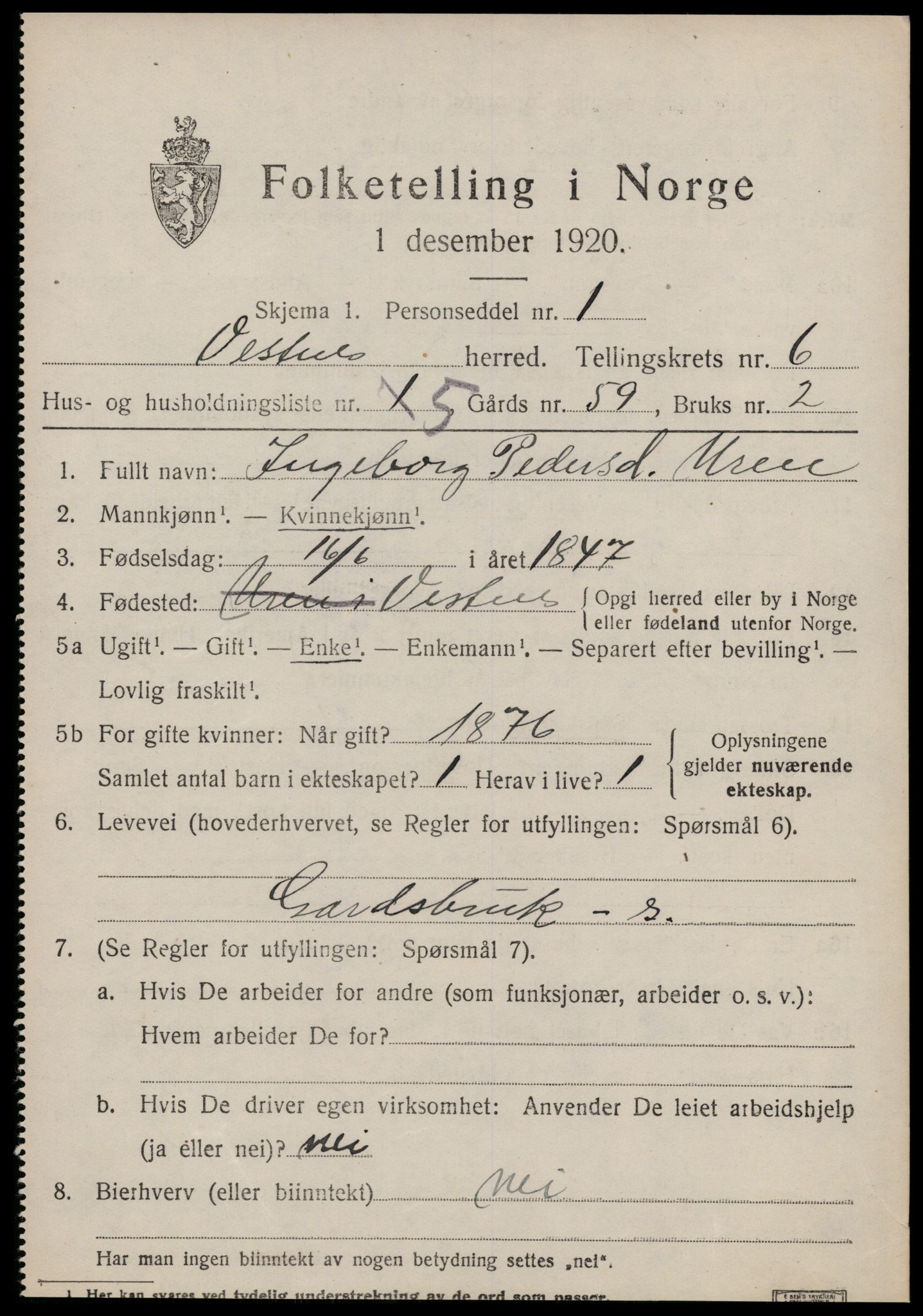 SAT, 1920 census for Vestnes, 1920, p. 4355