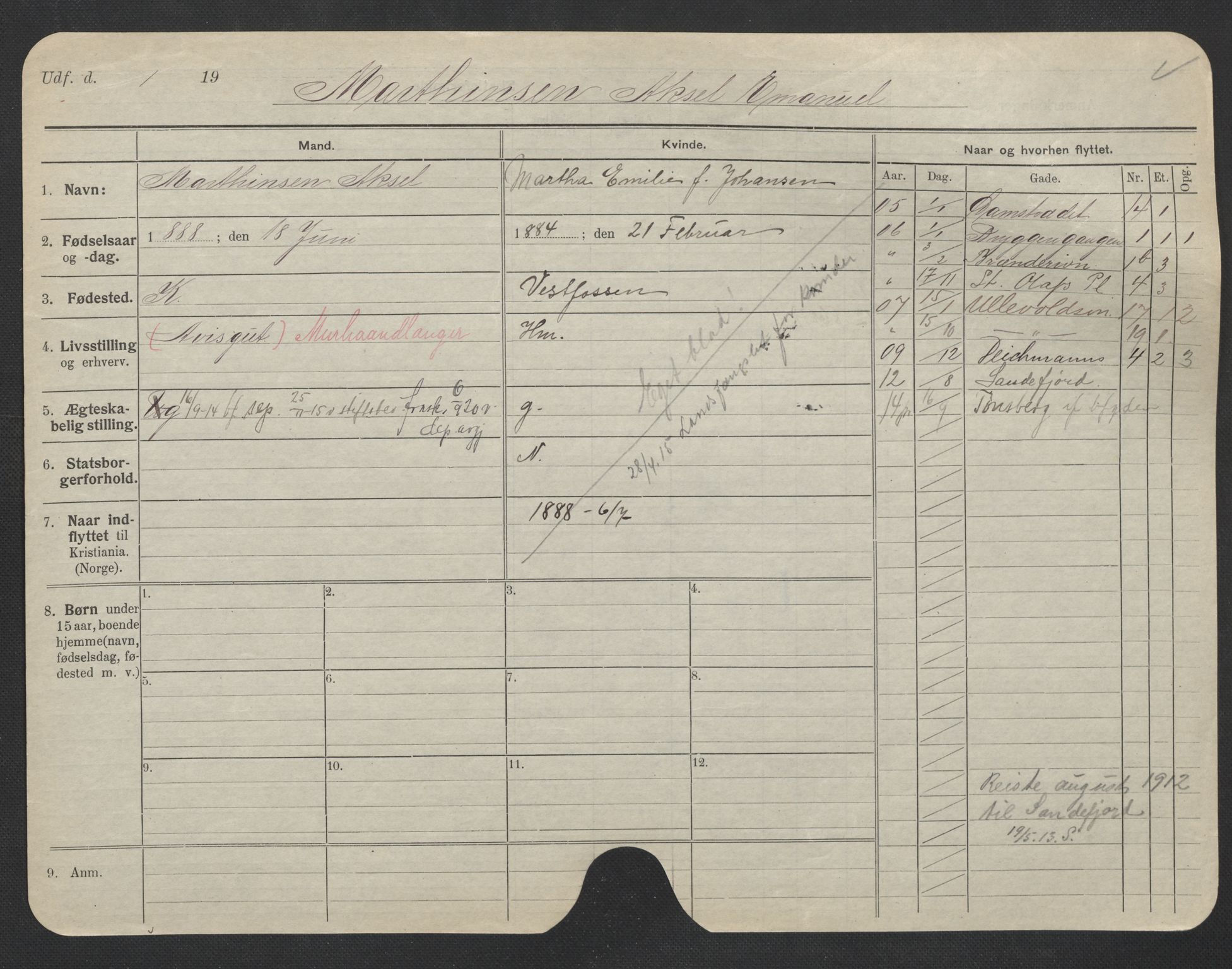 Oslo folkeregister, Registerkort, AV/SAO-A-11715/F/Fa/Fac/L0007: Menn, 1906-1914, p. 527a