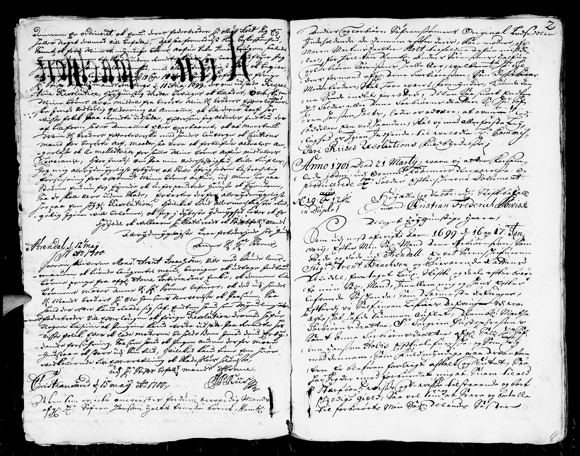 Nedenes sorenskriveri før 1824, SAK/1221-0007/H/Hc/L0003: Skifteprotokoll med register nr 3, 1700-1708, p. 1b-2a