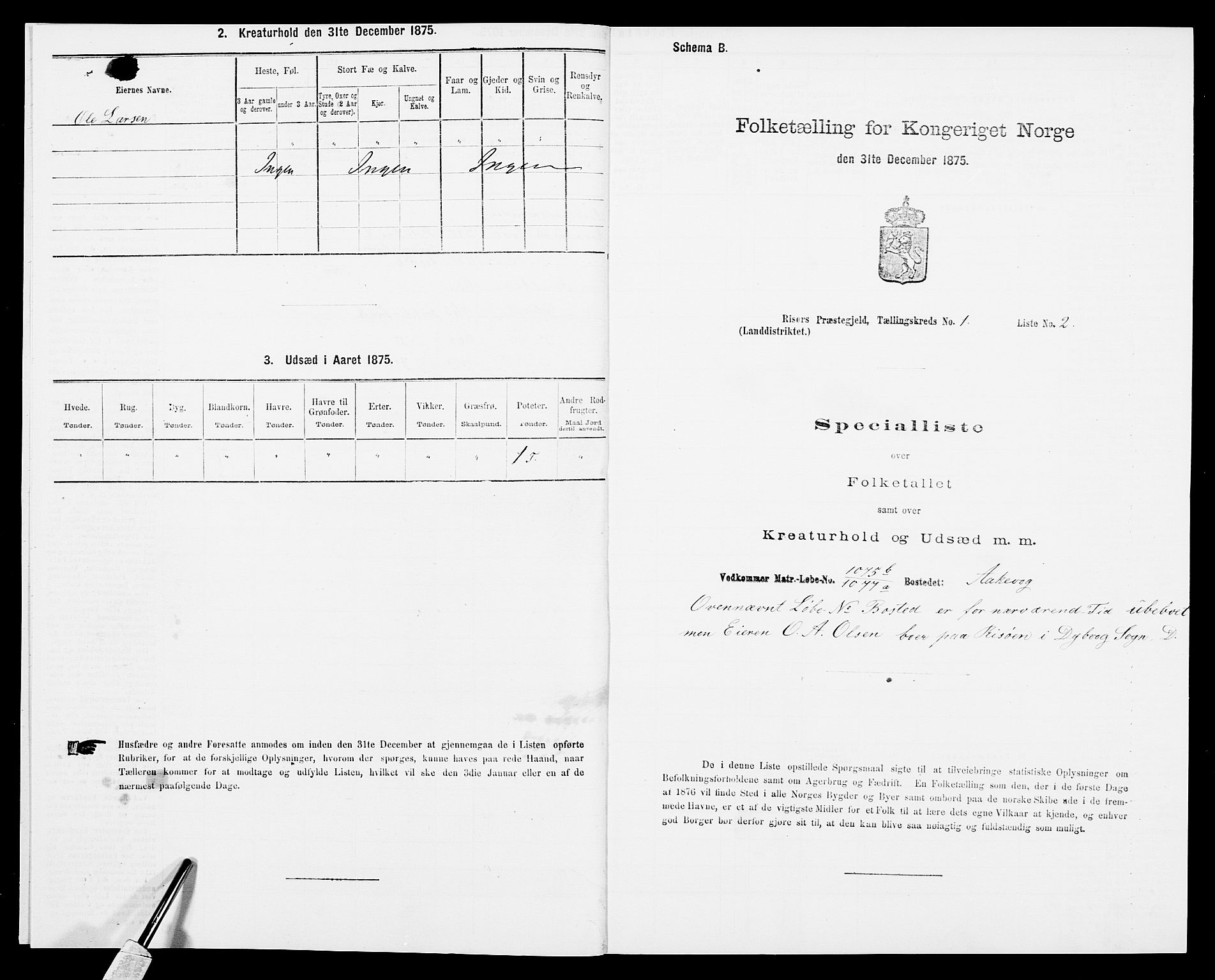 SAK, 1875 census for 0913L Risør/Søndeled, 1875, p. 52