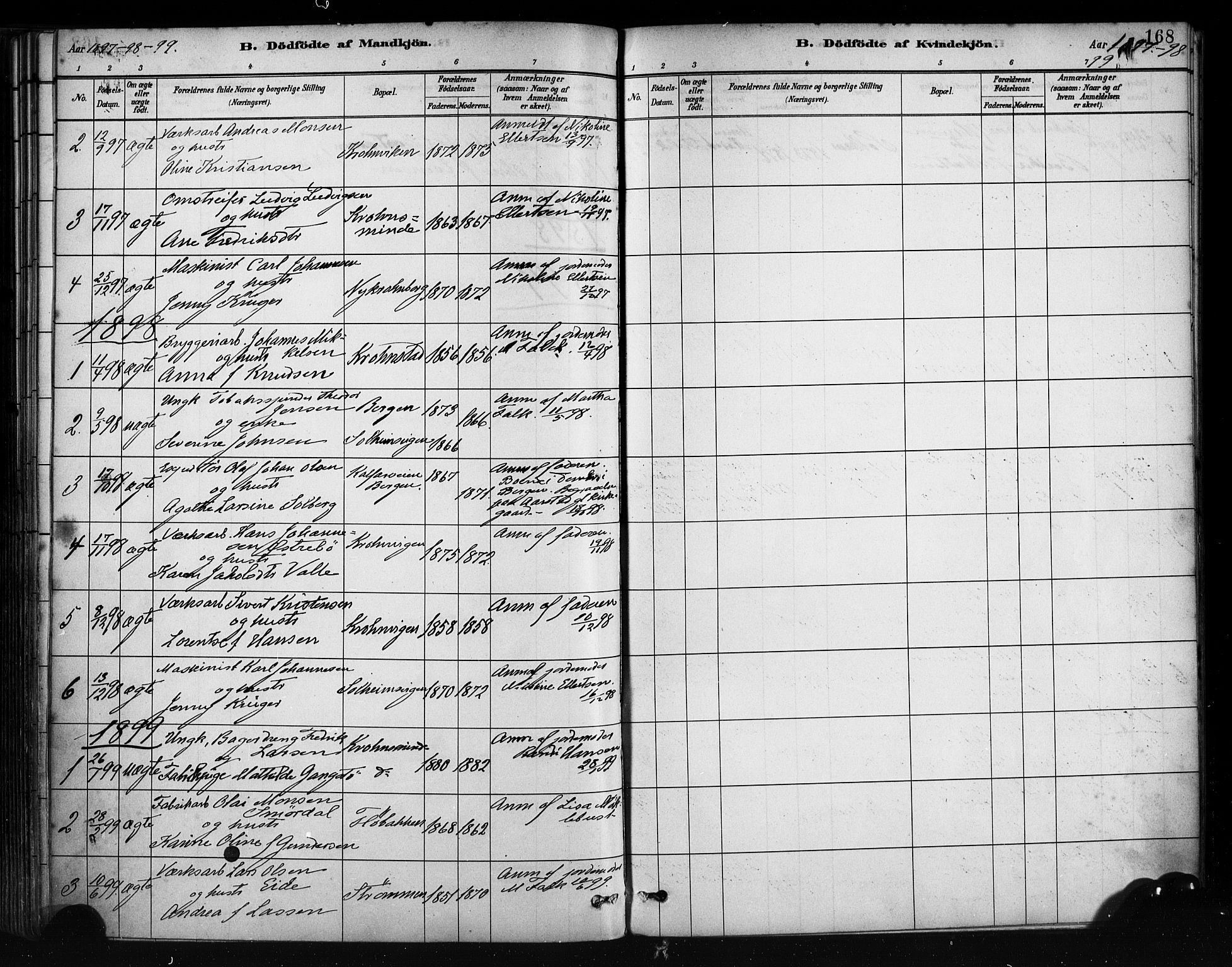 Årstad Sokneprestembete, SAB/A-79301/H/Haa/L0001: Parish register (official) no. A 1, 1886-1901, p. 168