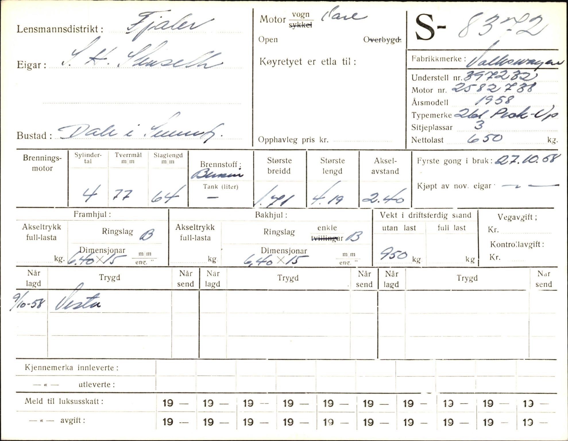 Statens vegvesen, Sogn og Fjordane vegkontor, AV/SAB-A-5301/4/F/L0006: Registerkort utmeldte Fjordane S8300-9500, 1930-1961, p. 112
