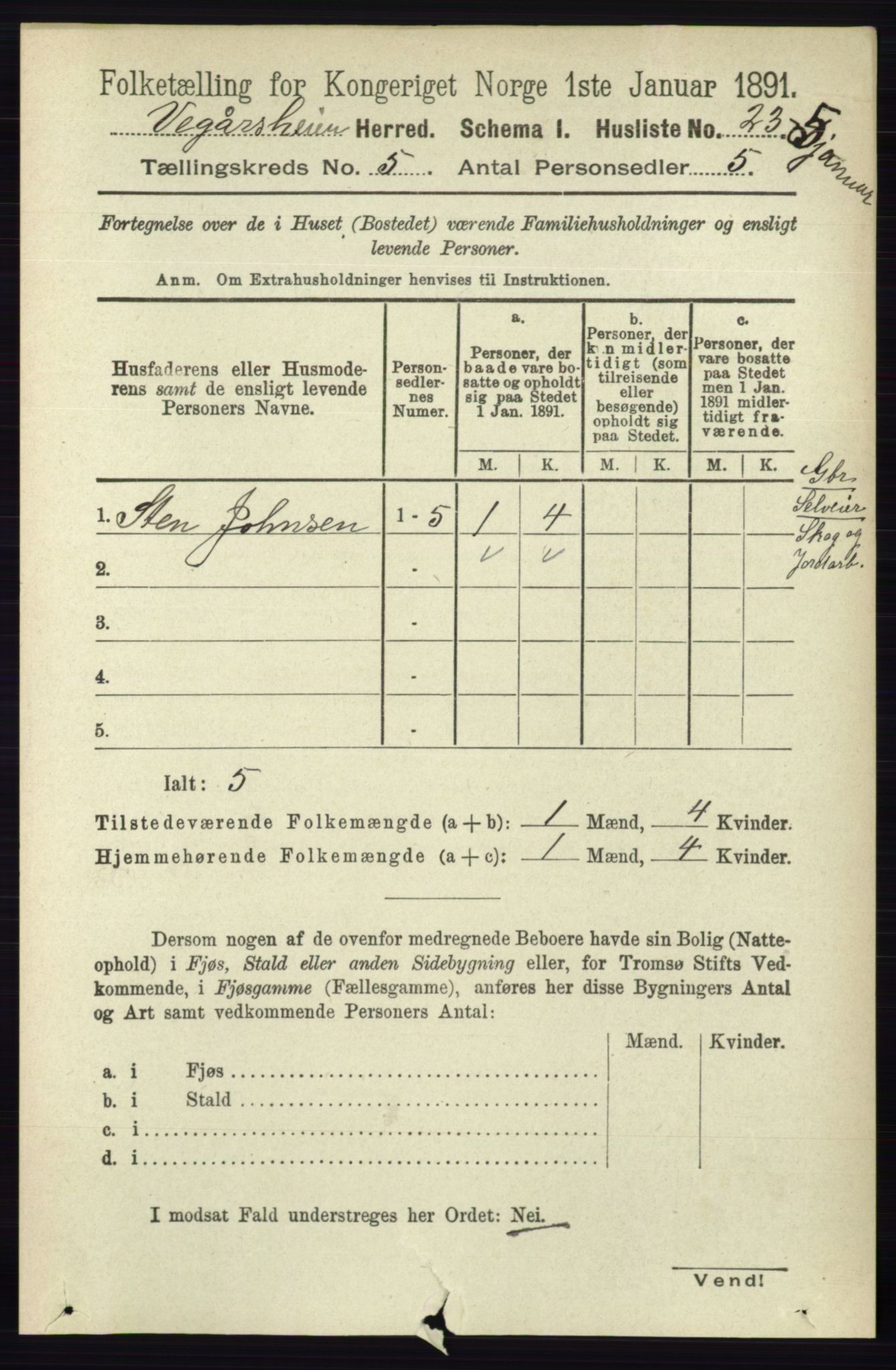 RA, 1891 census for 0912 Vegårshei, 1891, p. 965