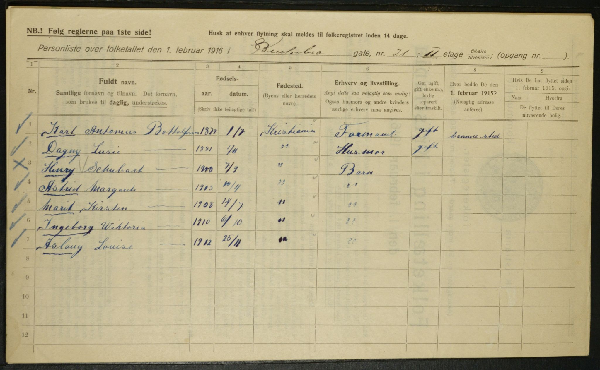 OBA, Municipal Census 1916 for Kristiania, 1916, p. 3548