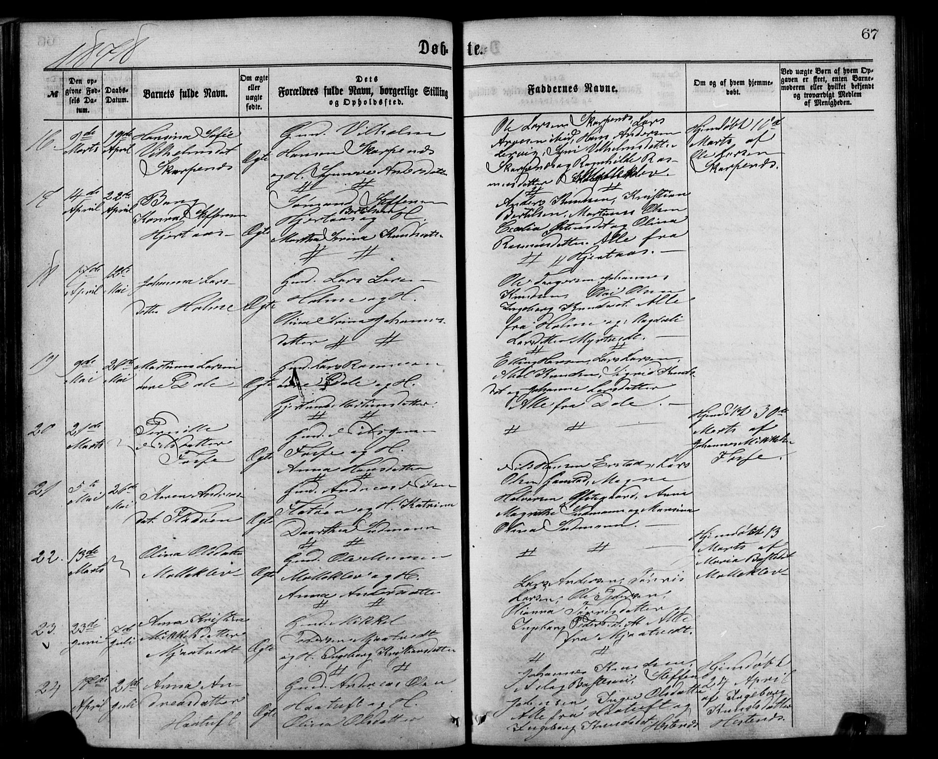 Alversund Sokneprestembete, SAB/A-73901/H/Ha/Hab: Parish register (copy) no. C 2, 1867-1880, p. 67