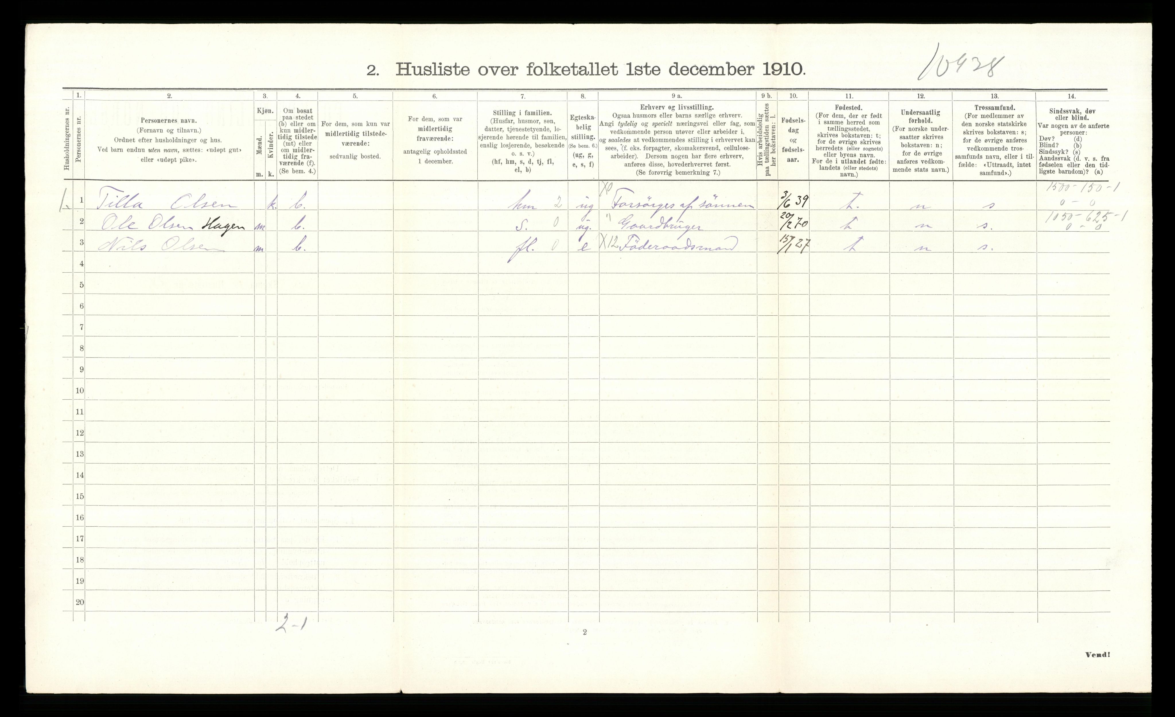 RA, 1910 census for Hurum, 1910, p. 1143