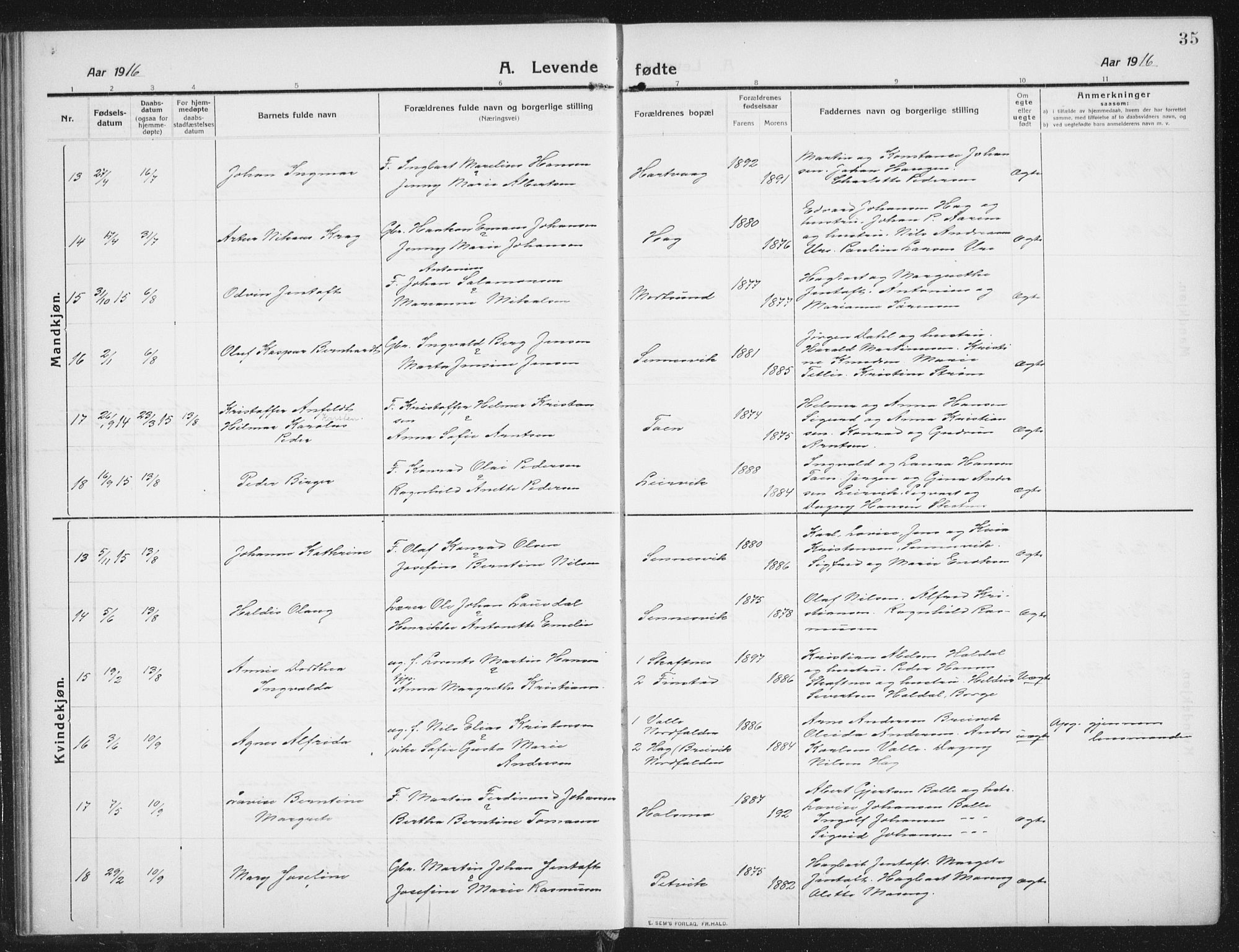 Ministerialprotokoller, klokkerbøker og fødselsregistre - Nordland, AV/SAT-A-1459/882/L1183: Parish register (copy) no. 882C01, 1911-1938, p. 35