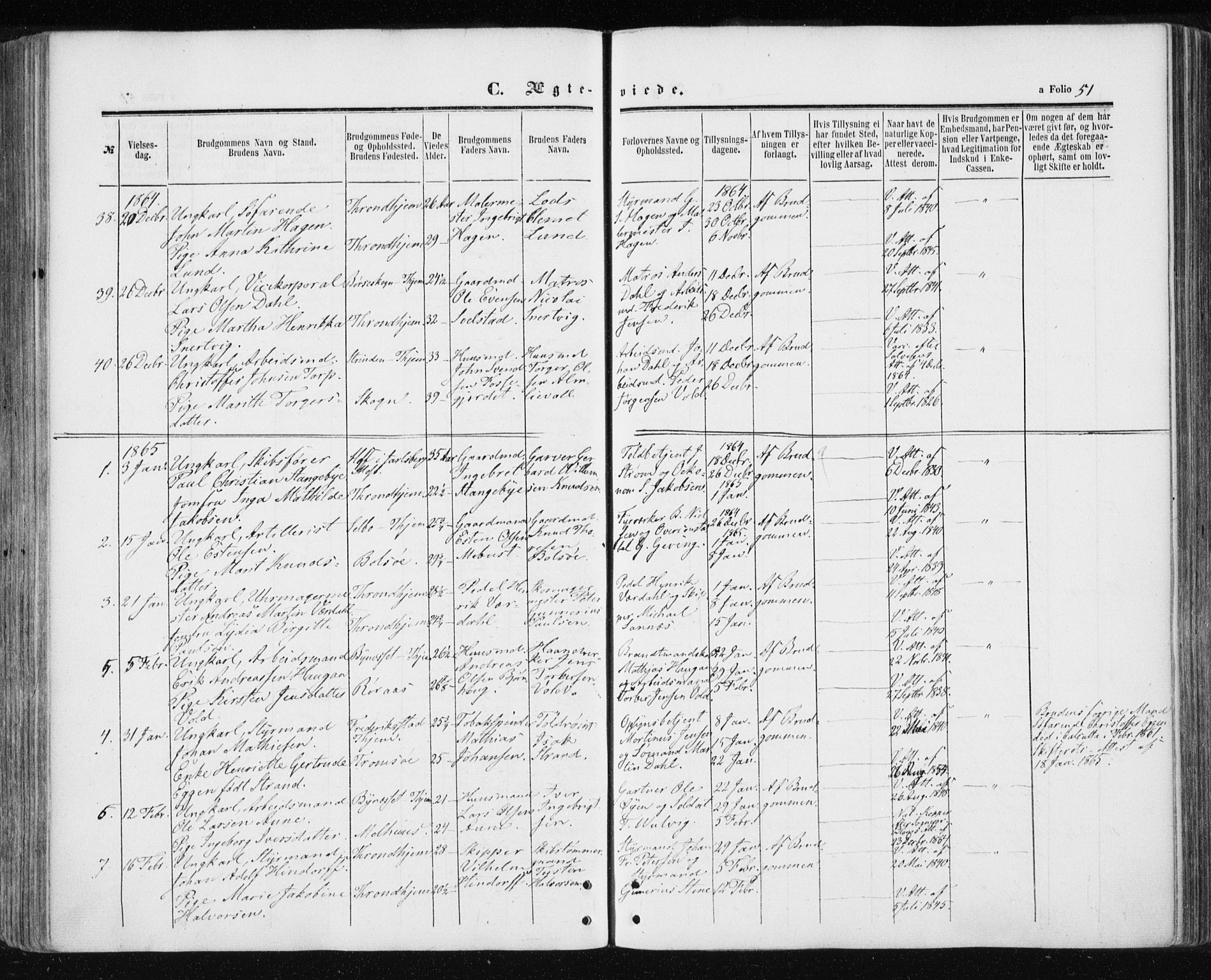Ministerialprotokoller, klokkerbøker og fødselsregistre - Sør-Trøndelag, SAT/A-1456/601/L0053: Parish register (official) no. 601A21, 1857-1865, p. 51