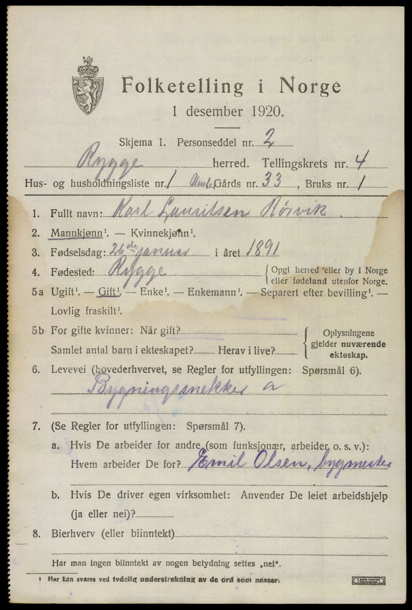 SAO, 1920 census for Rygge, 1920, p. 8827