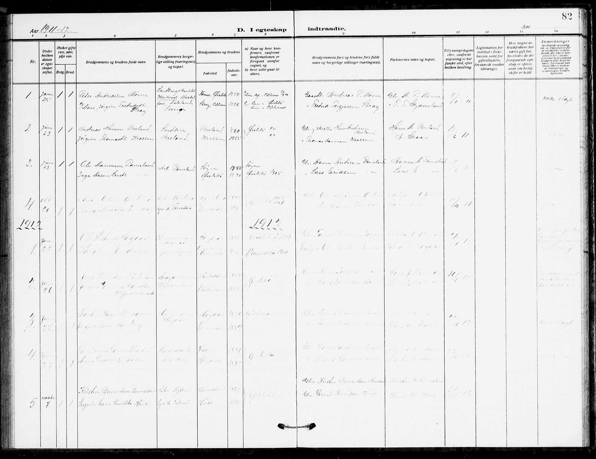 Holum sokneprestkontor, AV/SAK-1111-0022/F/Fb/Fbc/L0004: Parish register (copy) no. B 4, 1908-1930, p. 82