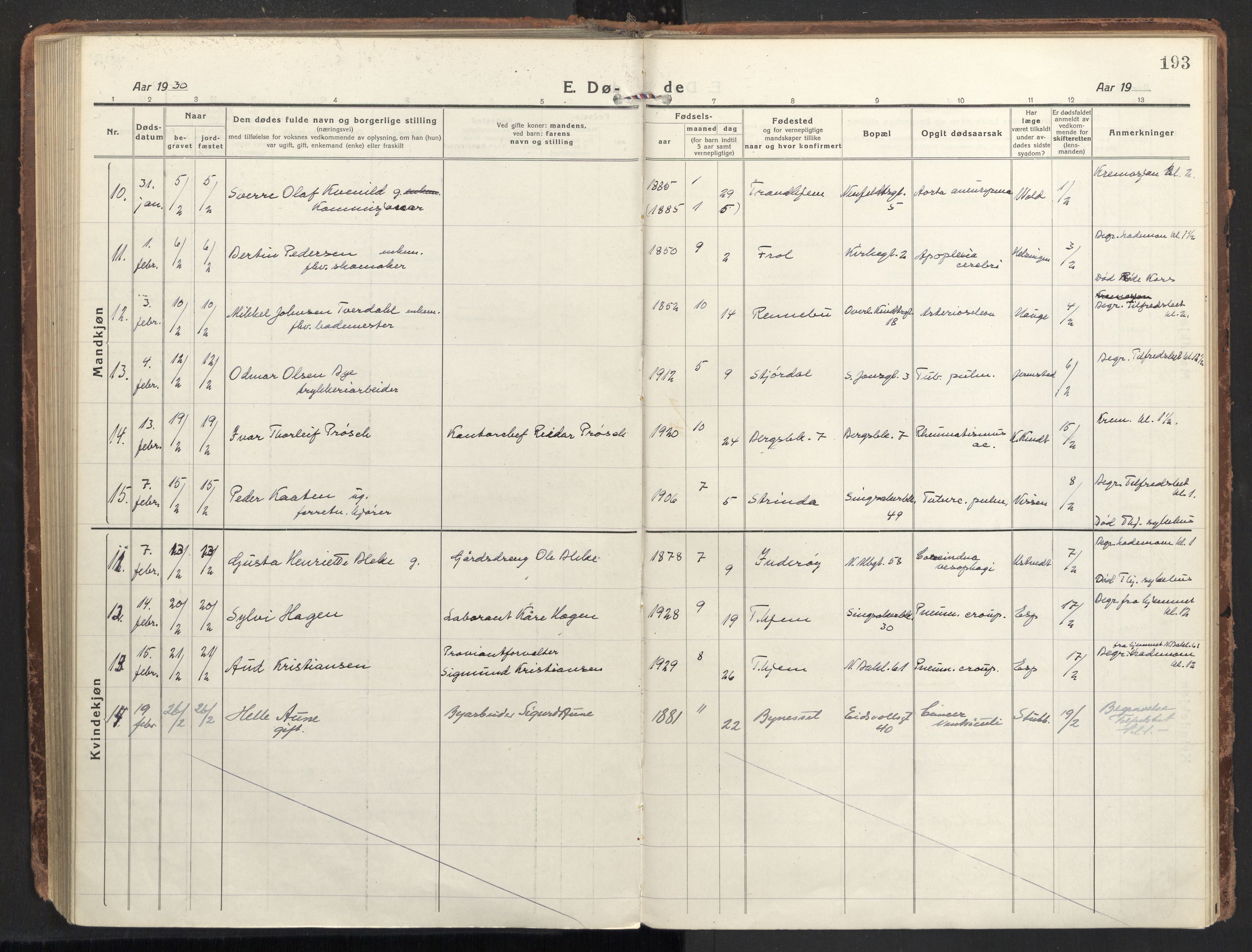 Ministerialprotokoller, klokkerbøker og fødselsregistre - Sør-Trøndelag, AV/SAT-A-1456/604/L0207: Parish register (official) no. 604A27, 1917-1933, p. 193