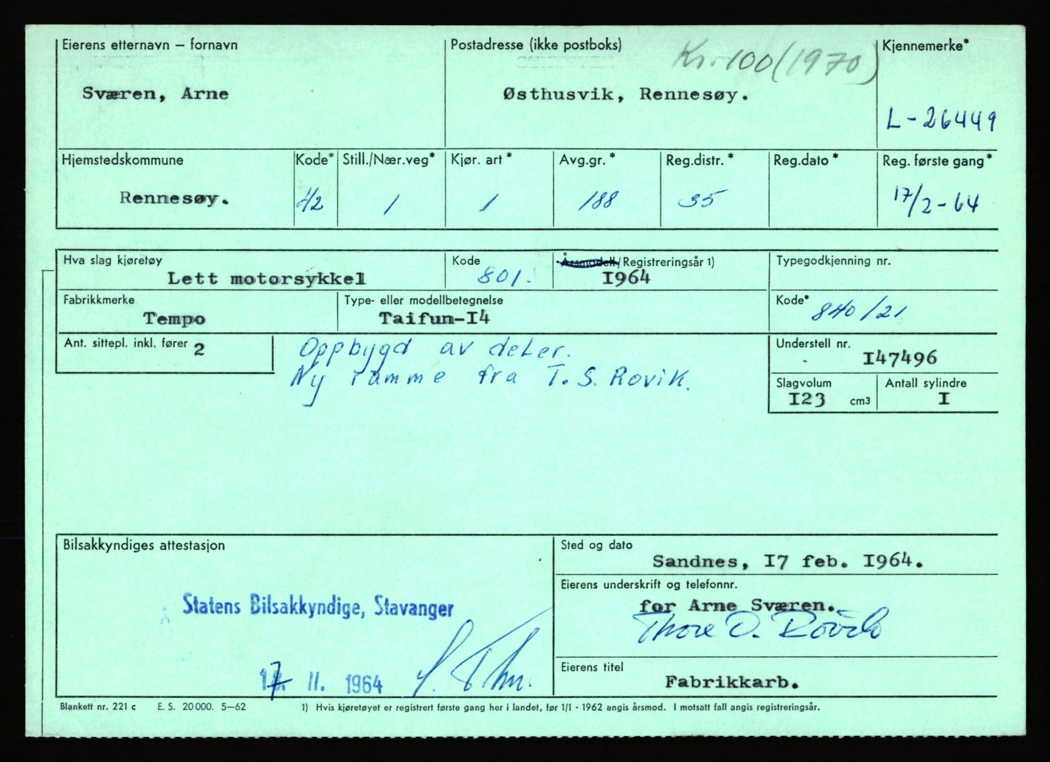 Stavanger trafikkstasjon, SAST/A-101942/0/F/L0044: L-26300 - L-26999, 1930-1971, p. 397