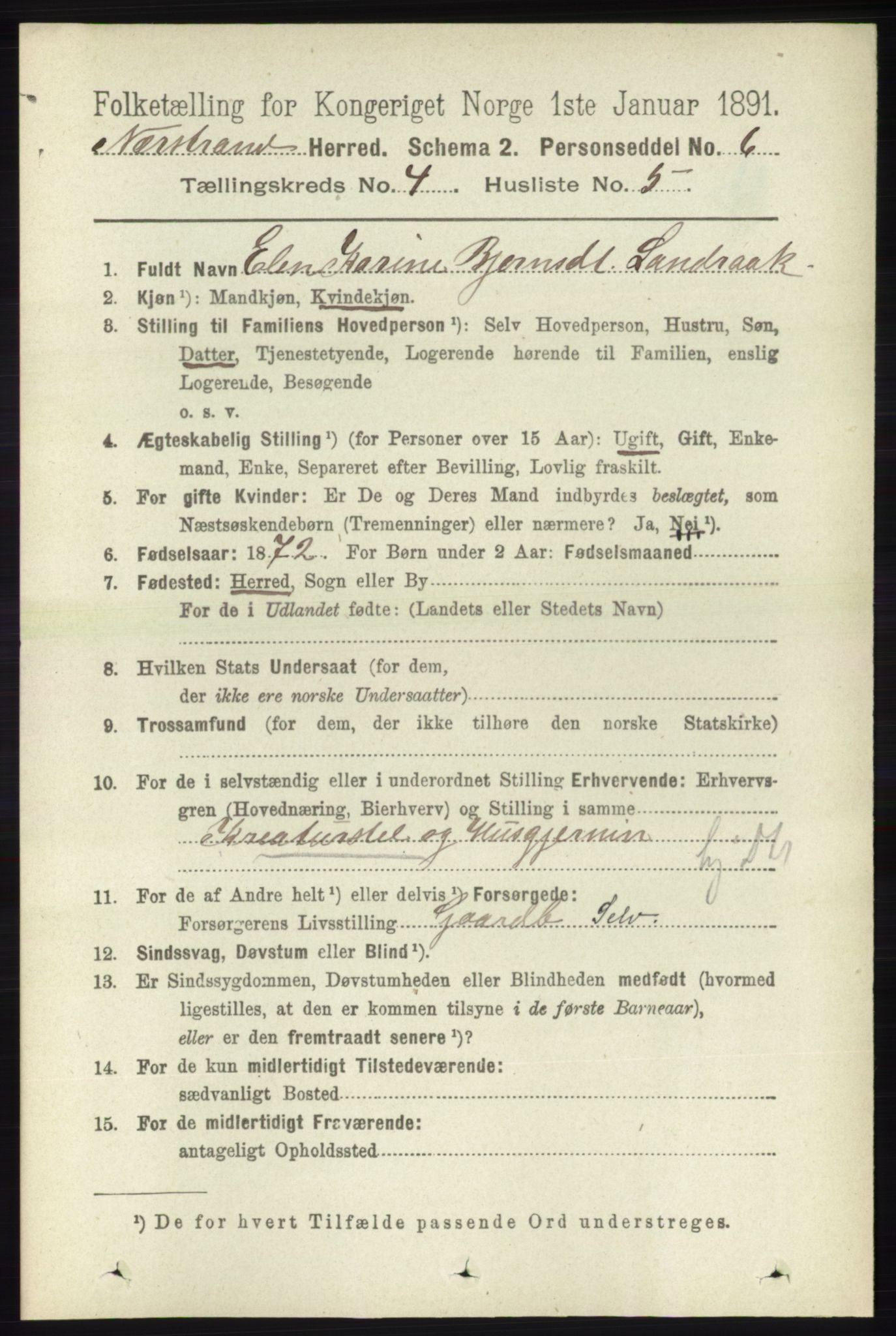 RA, 1891 census for 1139 Nedstrand, 1891, p. 672