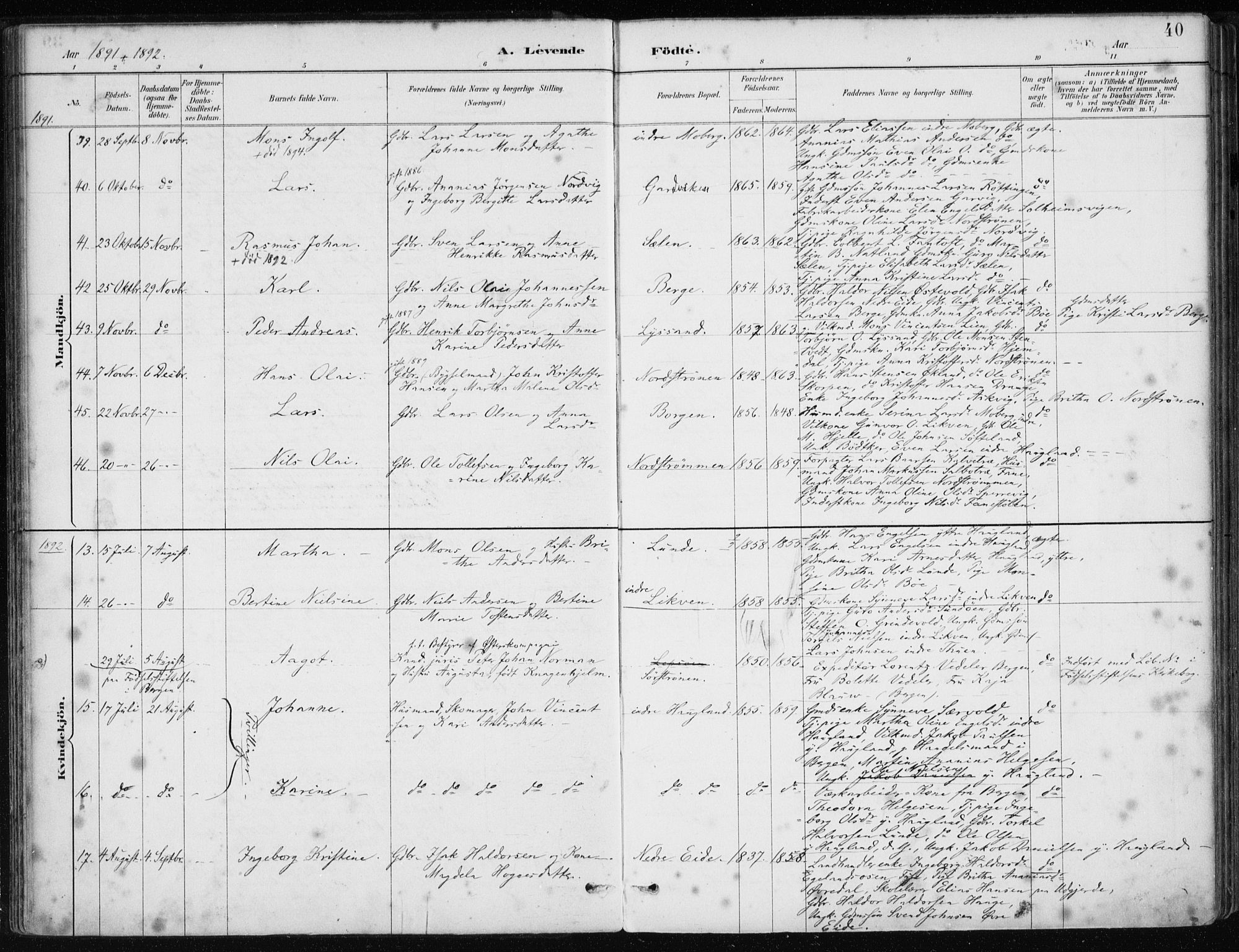 Os sokneprestembete, SAB/A-99929: Parish register (official) no. B 1, 1885-1902, p. 40