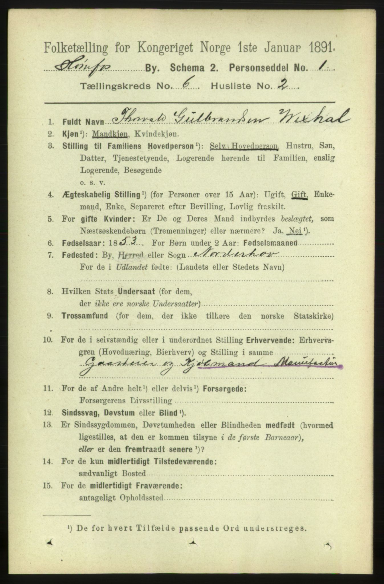 RA, 1891 census for 0601 Hønefoss, 1891, p. 1020