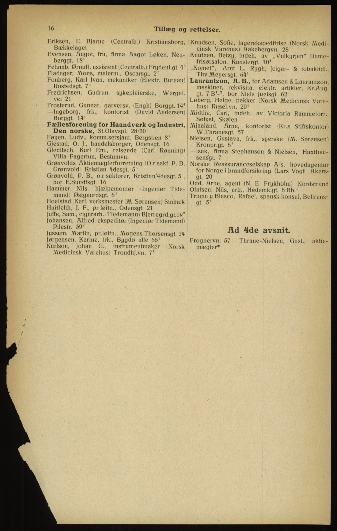 Kristiania/Oslo adressebok, PUBL/-, 1916, p. 16