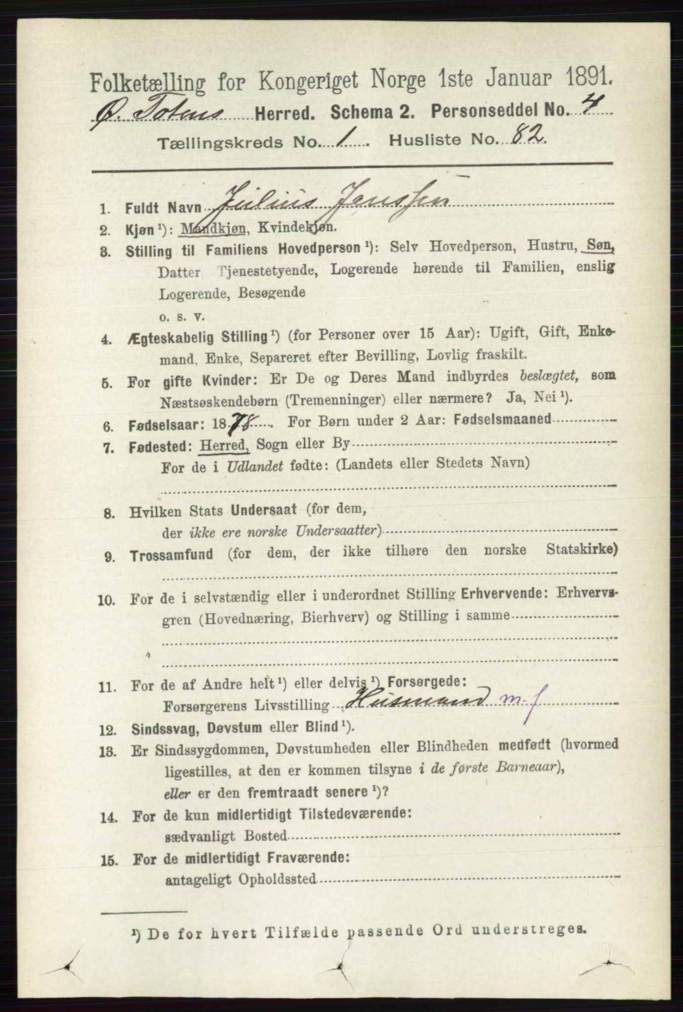 RA, 1891 census for 0528 Østre Toten, 1891, p. 655