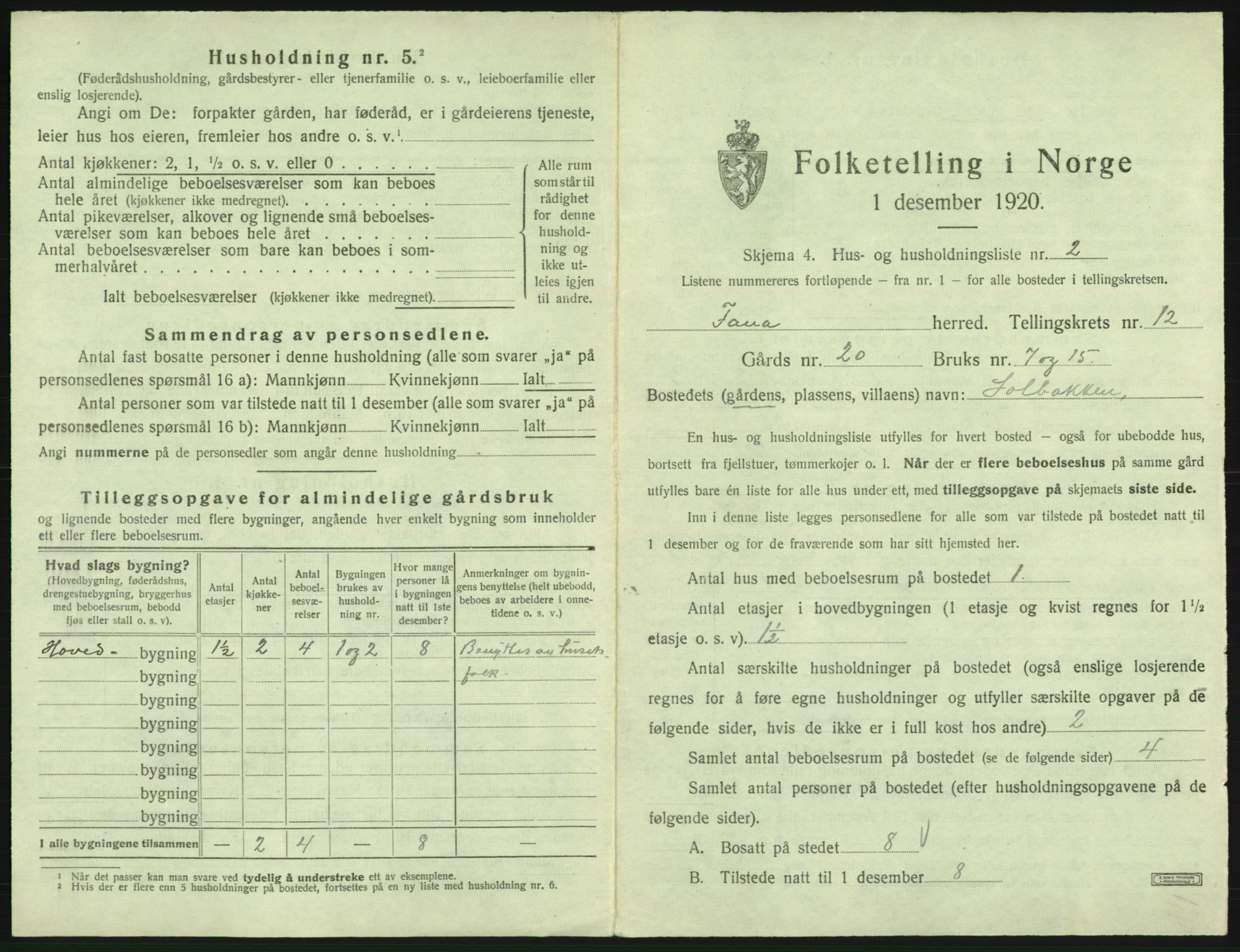 SAB, 1920 census for Fana, 1920, p. 2071