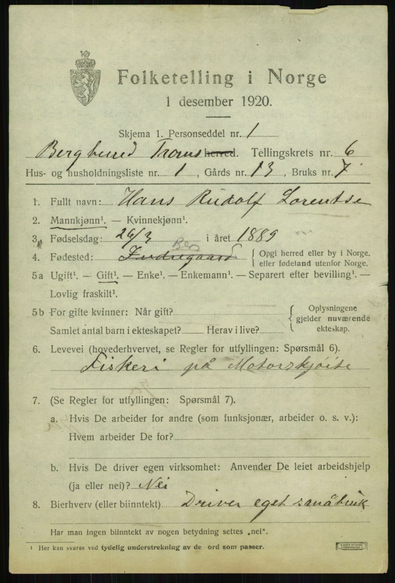 SATØ, 1920 census for Berg, 1920, p. 2053